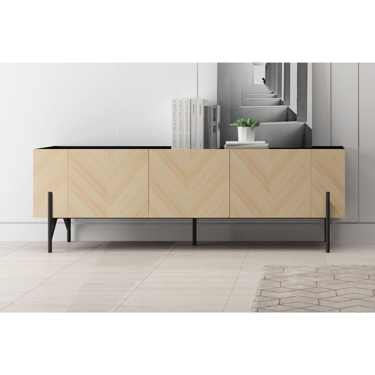 CONCEPT USINE Meuble TV vintage en bois clair avec placard SEQUOIA