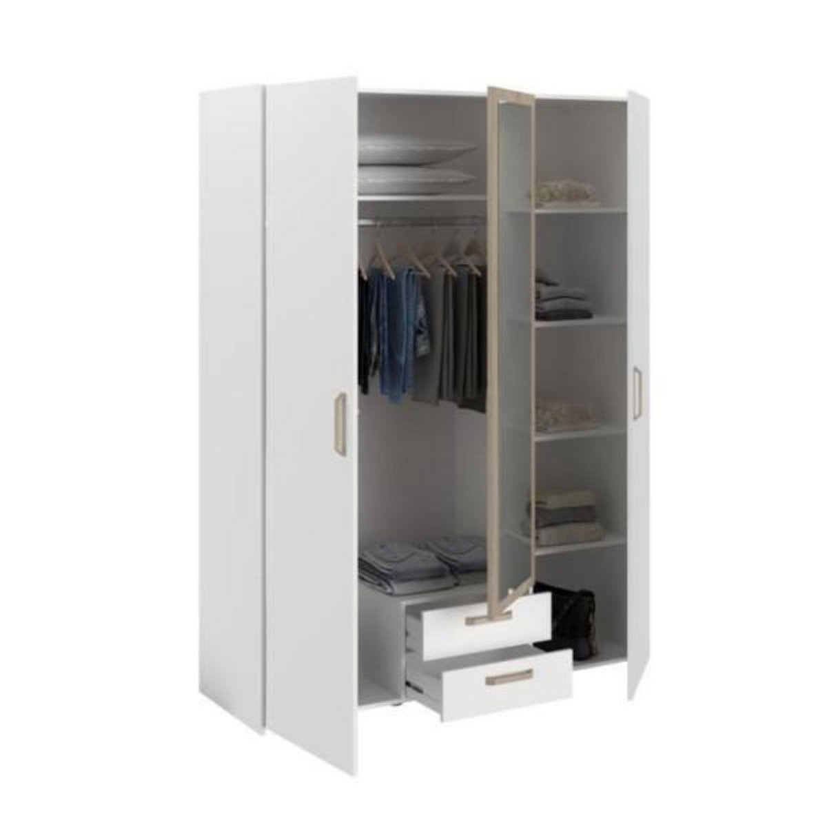 PARISOT Armoire DREAM 3 portes - Panneau de particules - Miroir - Décor blanc - L150 x H200 x P52 cm