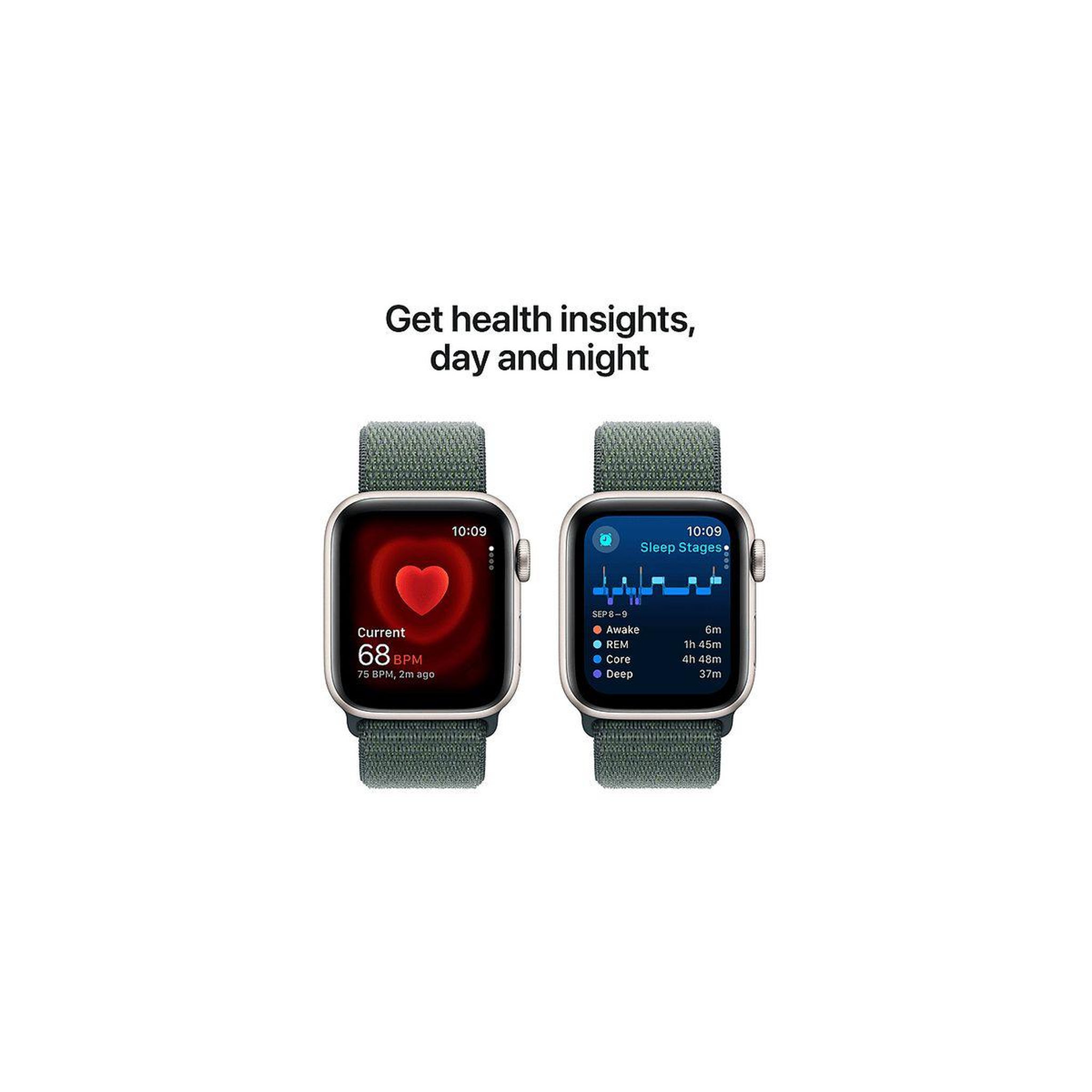 Voir la diapositive 5 : APPLE Montre connectée SE 44mm Lumière Stellaire/Vert Loop Cell