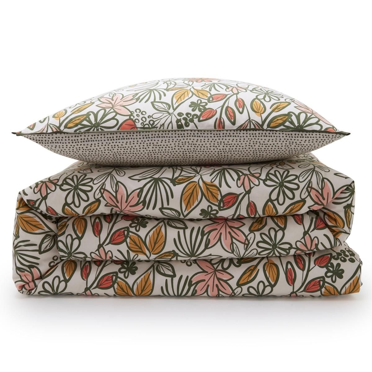 FUTURE HOME Parure de lit 2 personnes fleurie réversible à pois