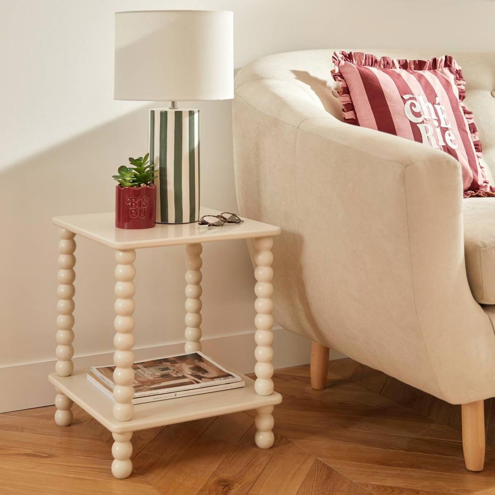 Voir la diapositive 4 : ATMOSPHERA Table d'Appoint Avec Étagère  Chamlo  45cm Ivoire