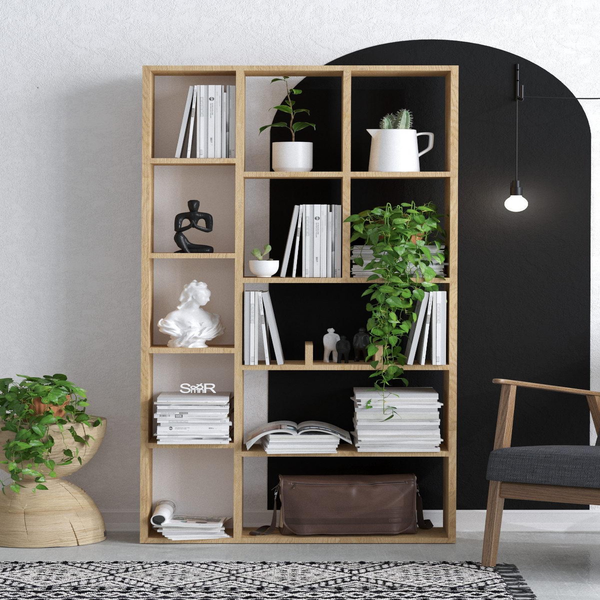 Voir la diapositive 2 : Habitat et Jardin Bibliothèque en bois  demios  - 75 x 18 x 170 cm - chêne saphir
