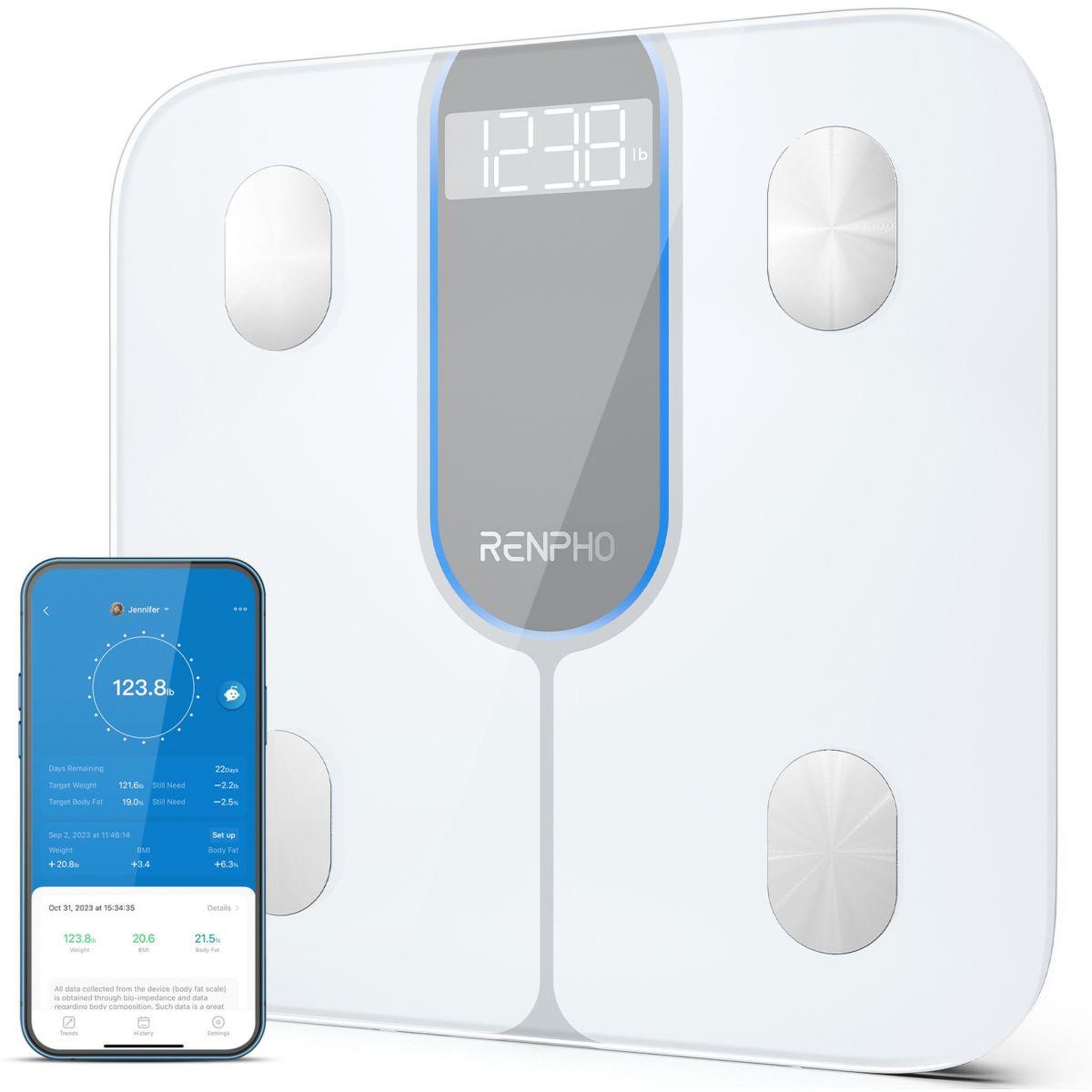 Voir la diapositive 2 : RENPHO Pèse personne connecté elis 1c verre trempé, bluetooth, max. 180 kg, connecté, 13 données corporelles