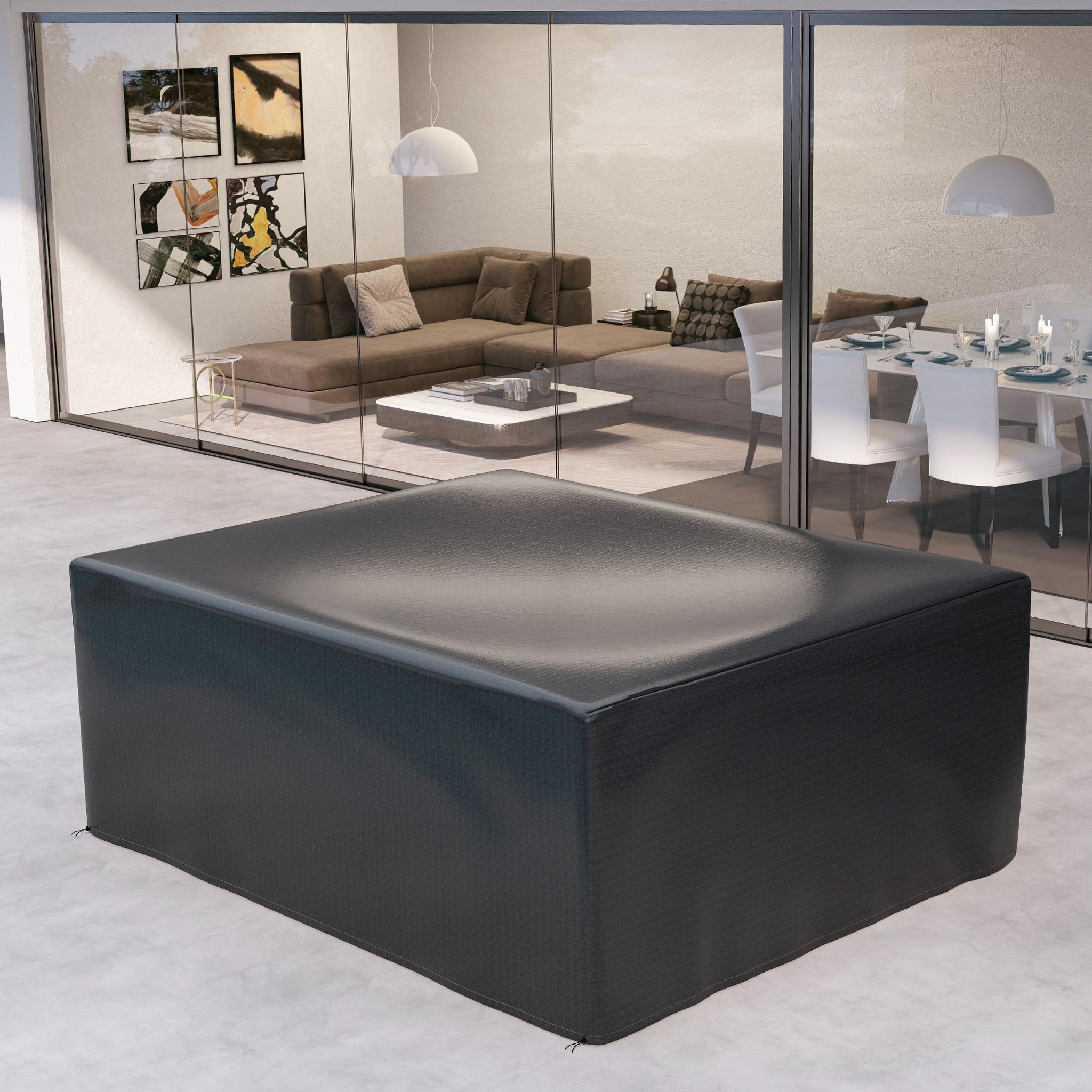 Voir la diapositive 4 : OUTSUNNY Housse de protection mobilier de jardin bâche étanche anti-uv pe haute densité noir