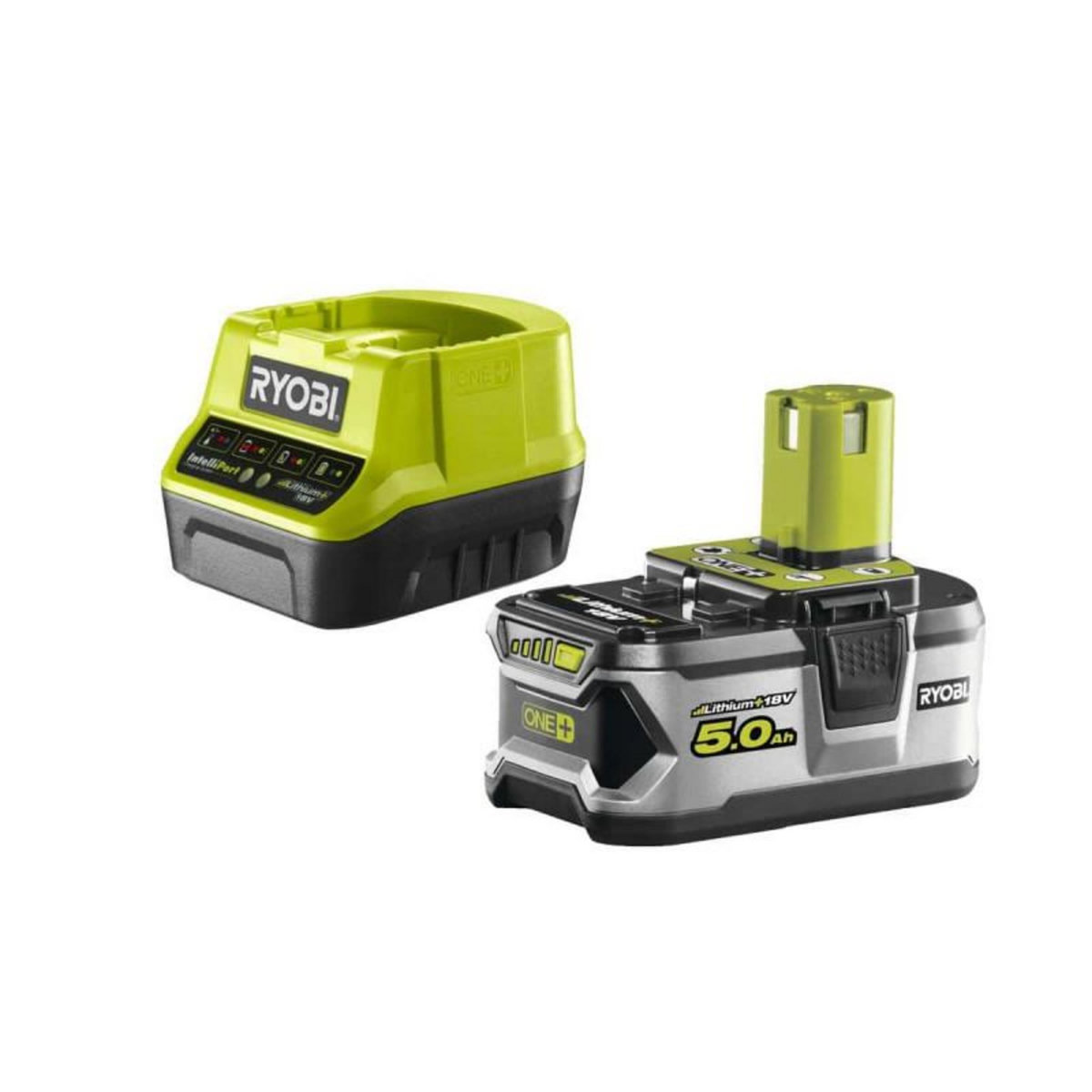 Ryobi Pack batterie RYOBI 18V One+ 5.0Ah LithiumPlus - 1 chargeur rapide 2.0Ah RC18120-150