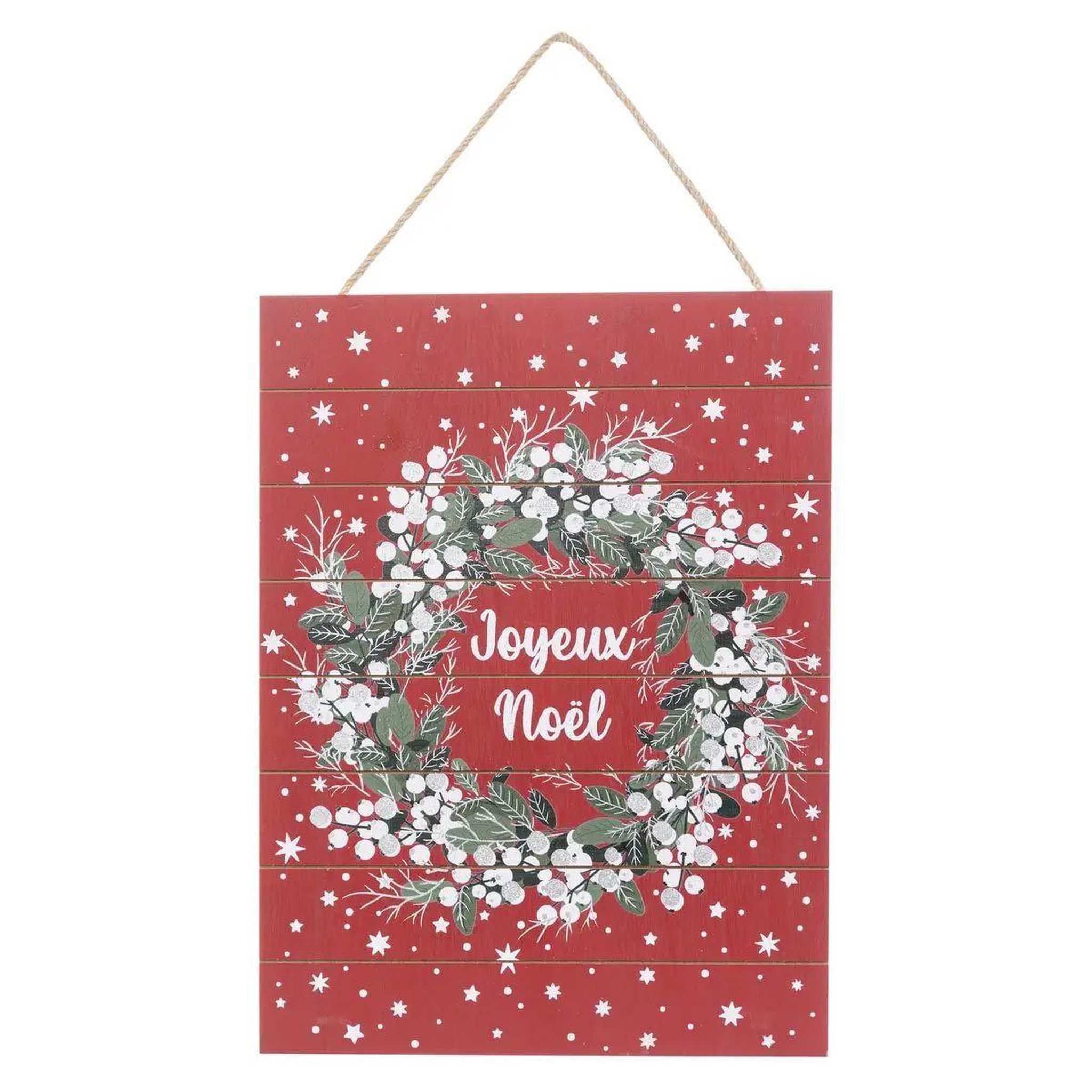 ATMOSPHERA Pancarte couronne  soir de noël  29x39cm rouge