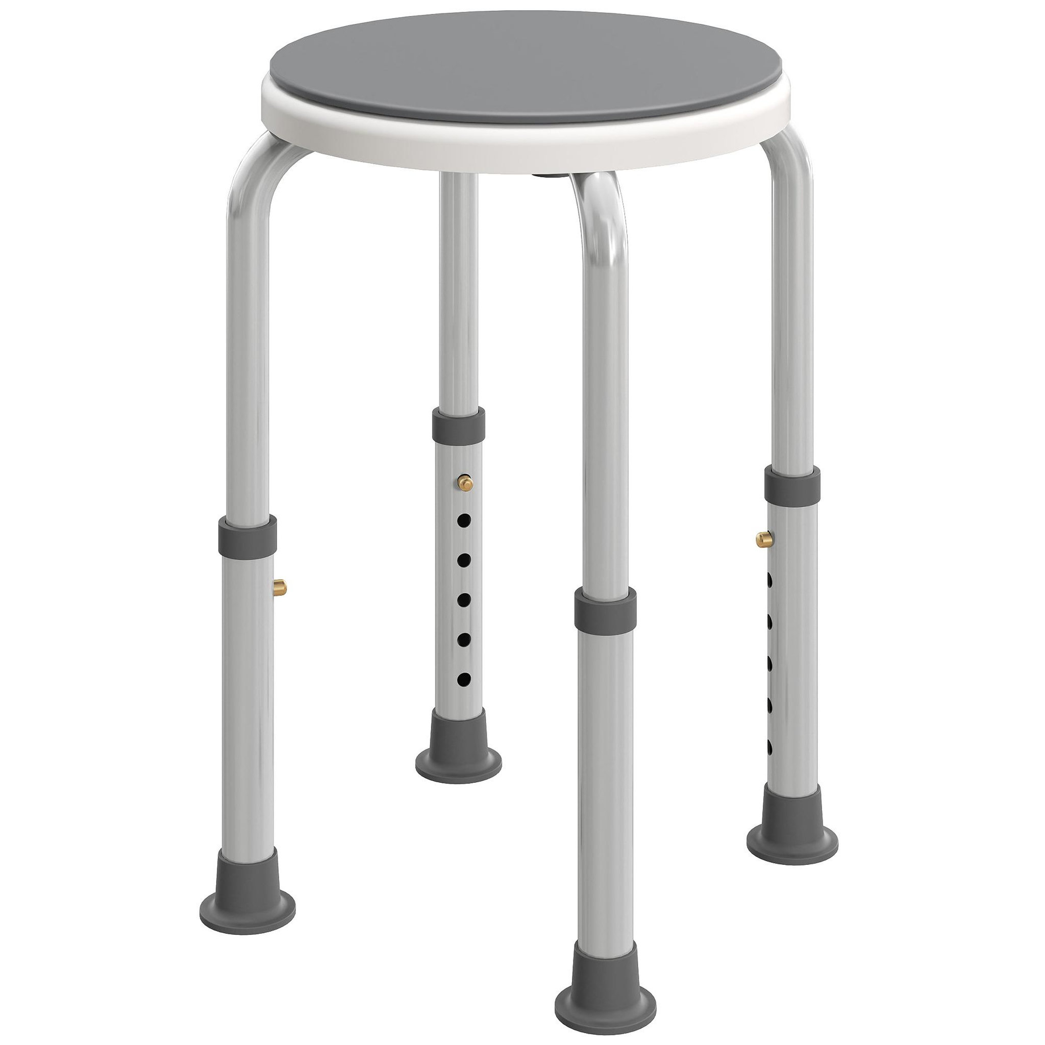 HOMCOM Tabouret de douche siège de douche - hauteur réglable, pivotant 360° - alu pp blanc gris