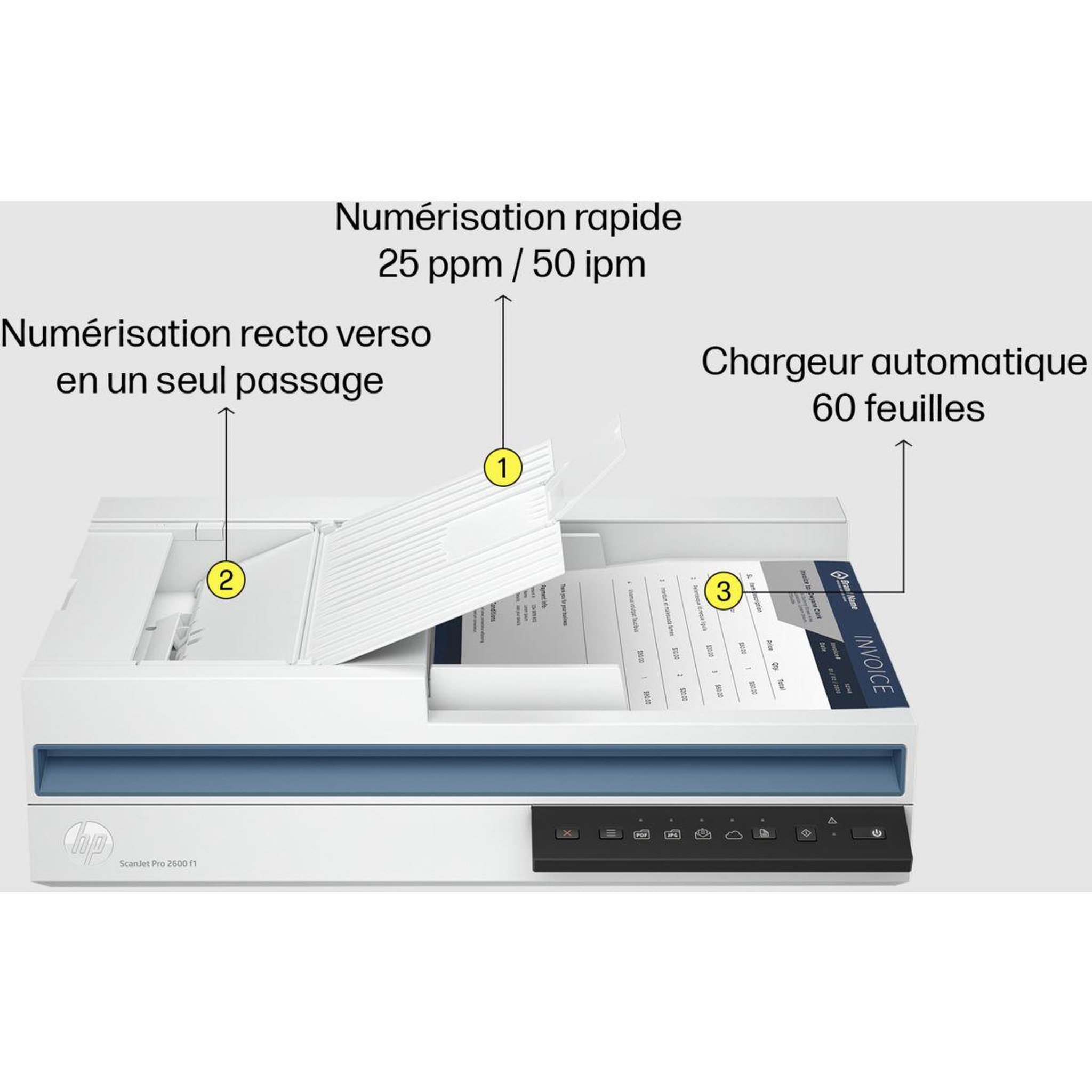 Voir la diapositive 2 : HP Scanner à plat ScanJet Pro 2600 f1