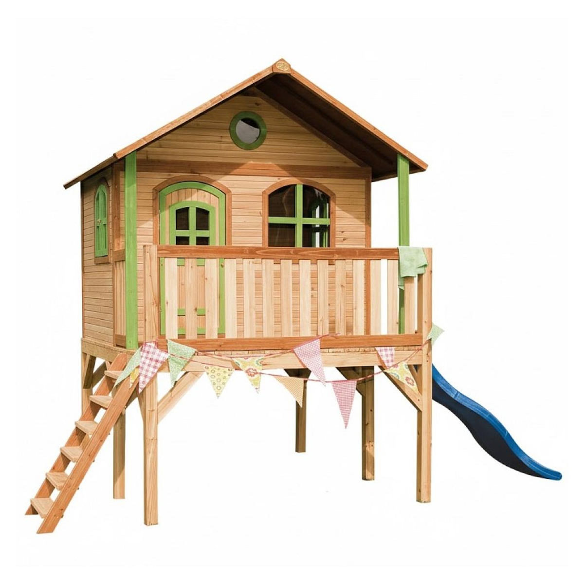 Axi House Maisonnette Laura marron-vert toboggan bleu