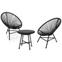 Voir la diapositive 1 : ID MARKET Salon de jardin IZMIR table et 2 fauteuils oeuf cordage noir