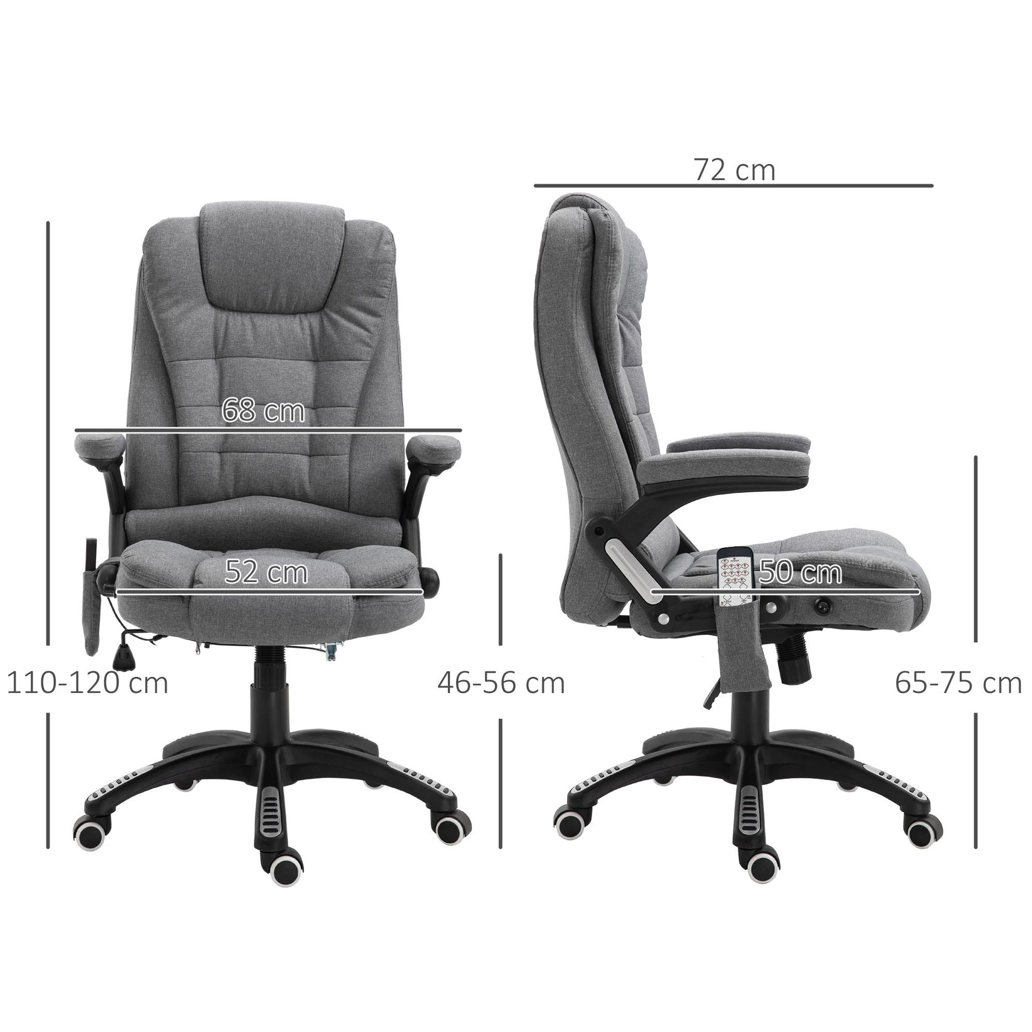 Voir la diapositive 3 : HOMCOM Fauteuil de bureau direction massant chauffant hauteur réglable dossier inclinable toile de lin gris chiné