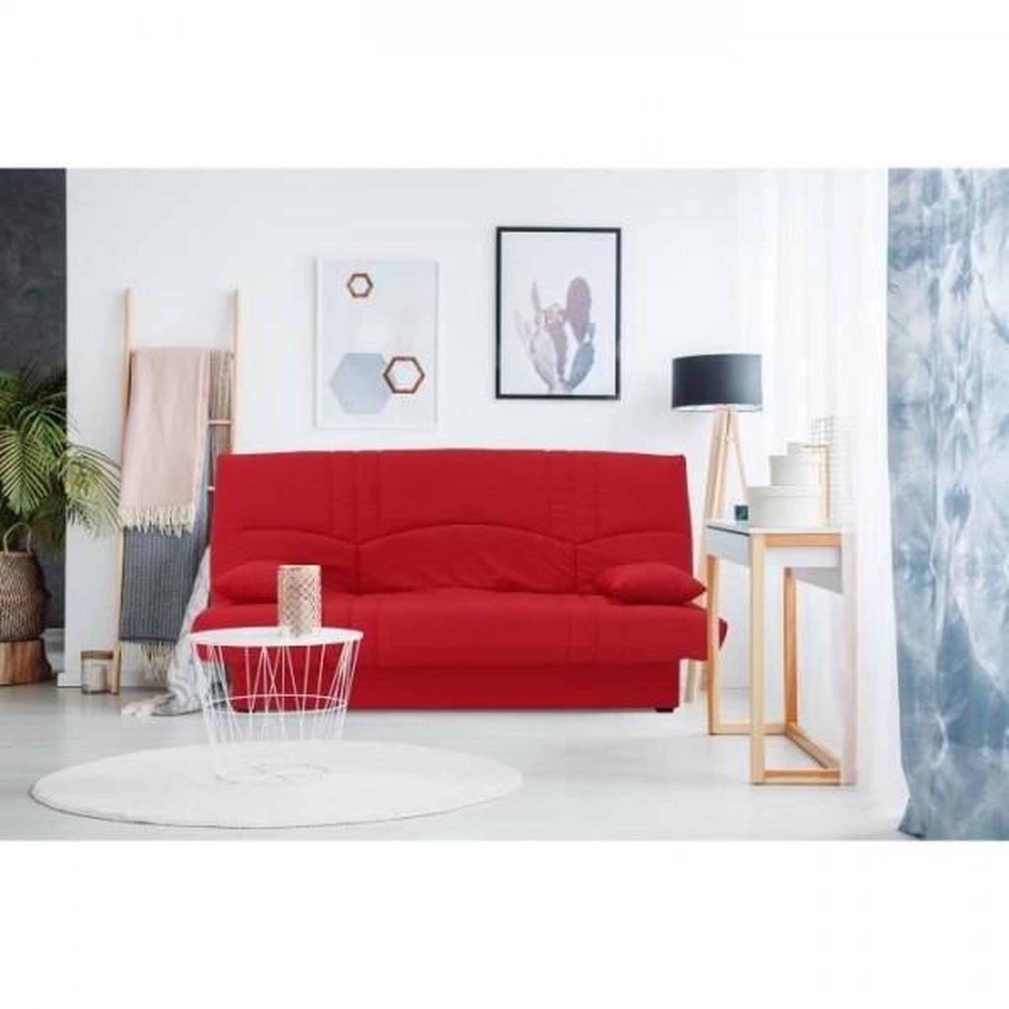 Voir la diapositive 2 : MARKET24 Banquette clic clac 3 places - Tissu rouge - Style Contemporain - L 190 x P 92 cm - DREAM