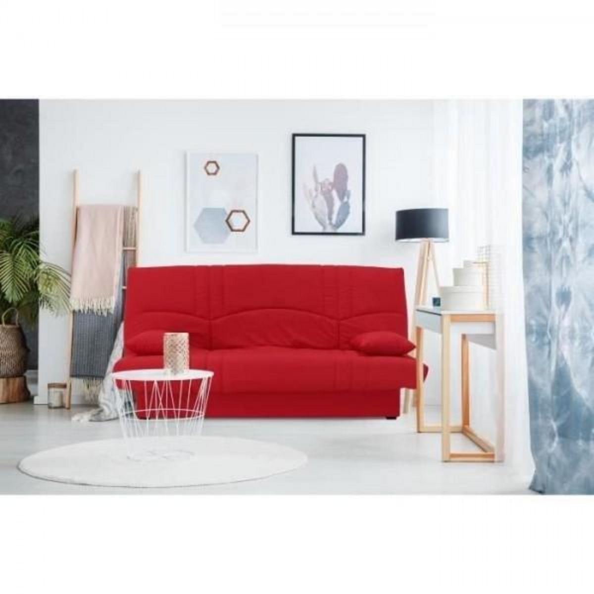 MARKET24 Banquette clic clac 3 places - Tissu rouge - Style Contemporain - L 190 x P 92 cm - DREAM