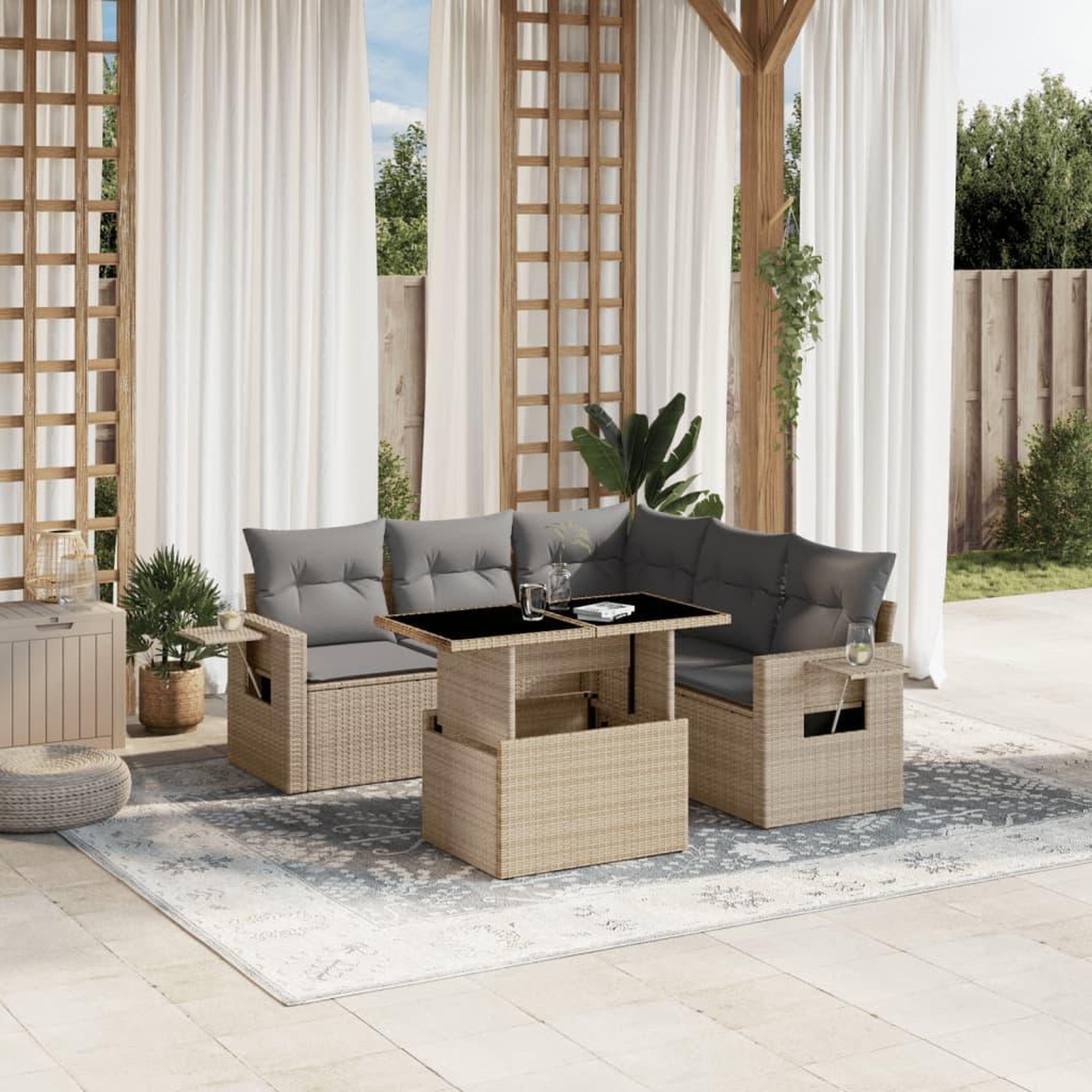 VIDAXL Salon de jardin avec coussins 6 pcs beige resine tressee