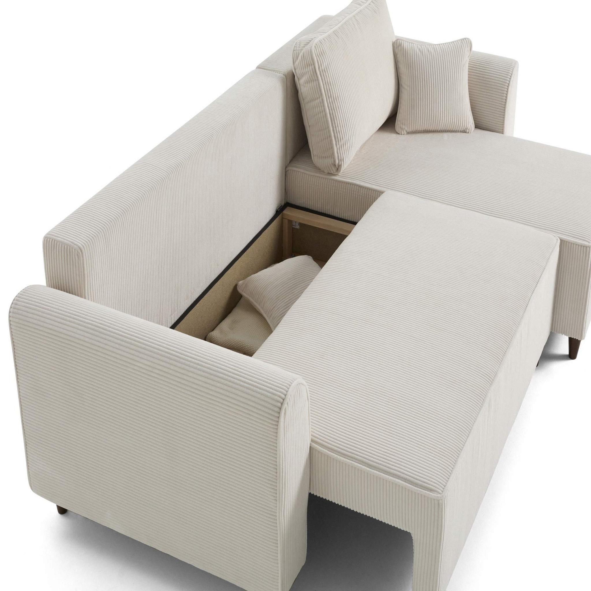 Voir la diapositive 4 : BEST MOBILIER Saphir - canapé d'angle réversible 4 places - convertible avec coffre - en velours côtelé
