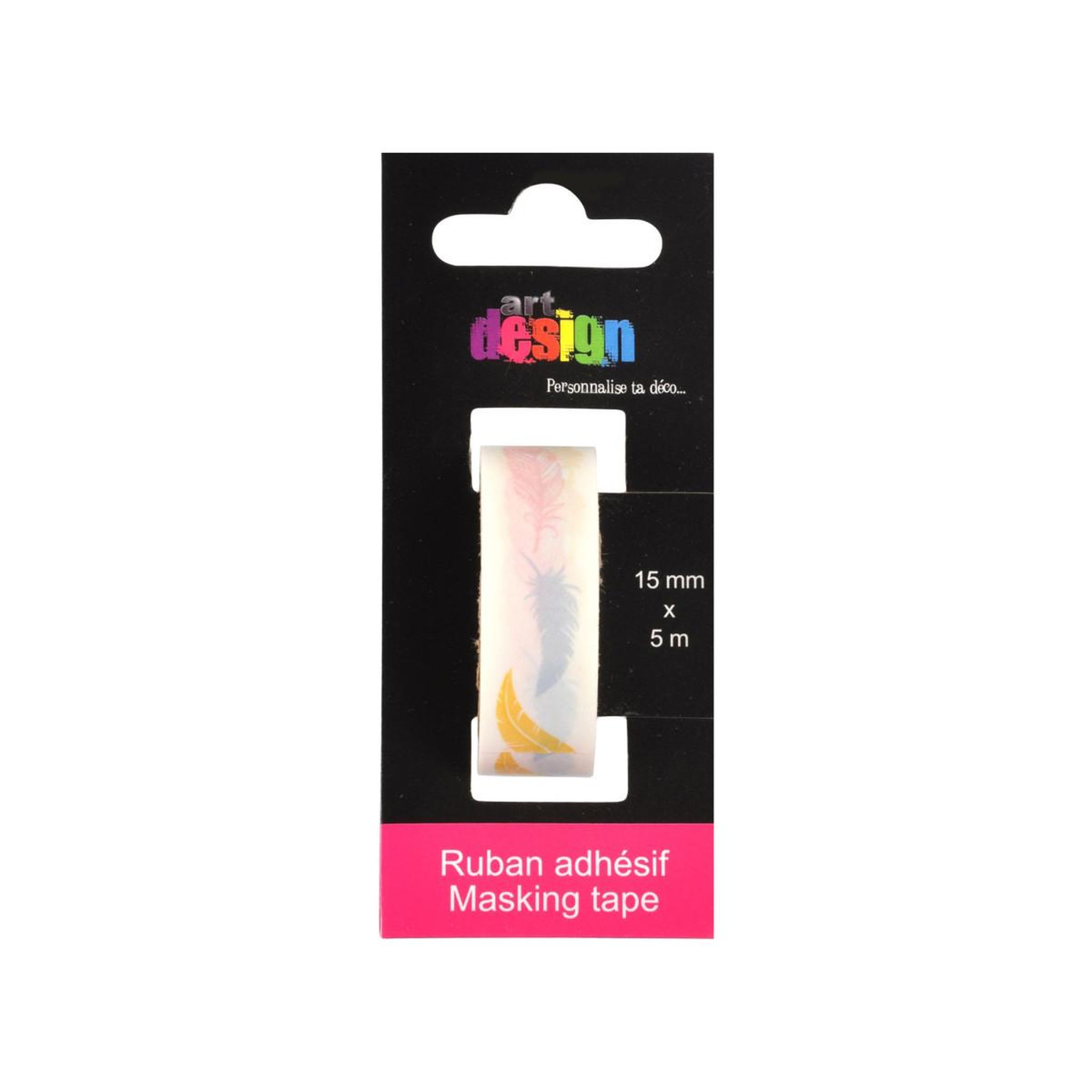 Voir la diapositive 2 : HOMEA Ruban masking tape  plumes  5m blanc