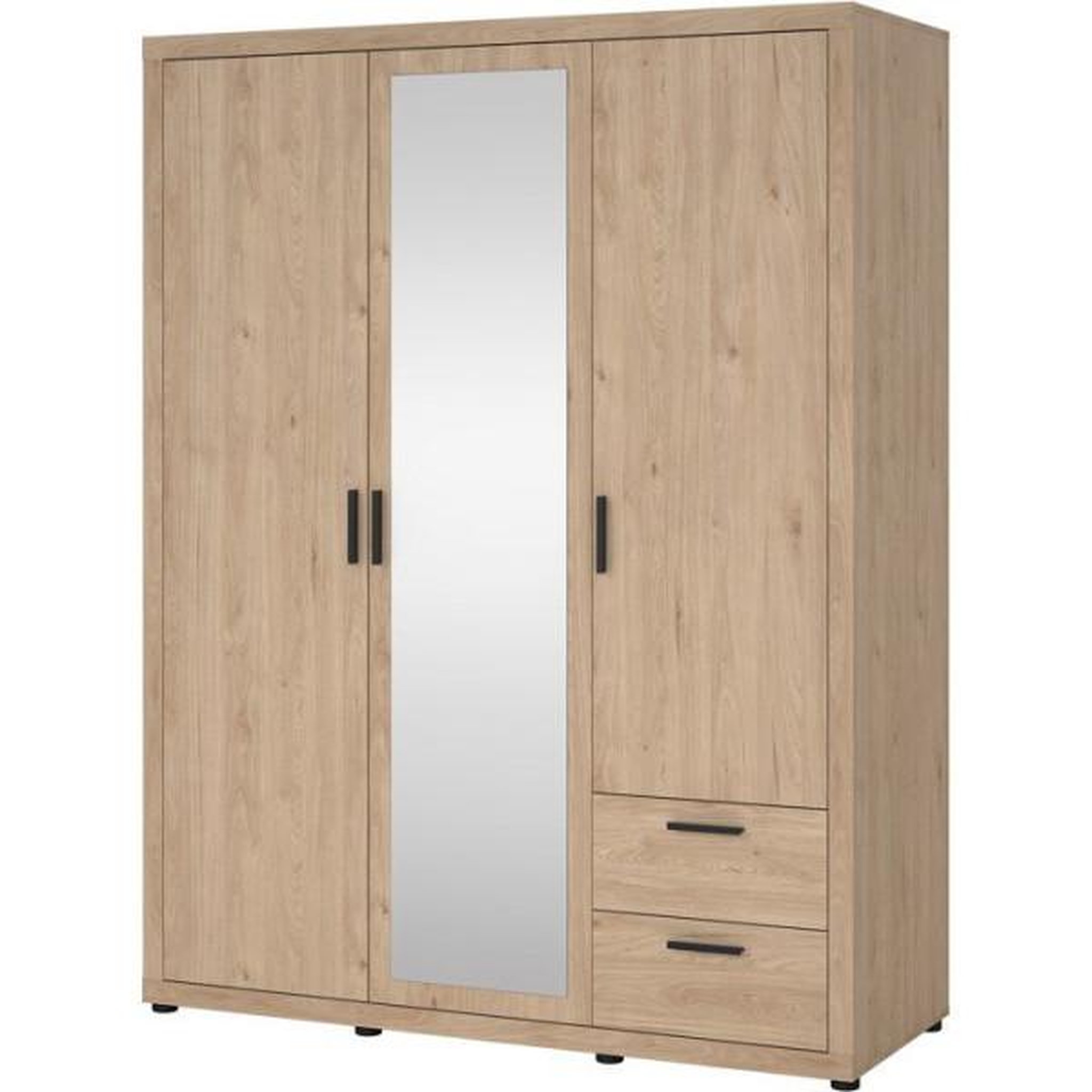 Voir la diapositive 5 : MARKET24 Armoire de chambre - mira - chene - 3 portes dont 1 avec miroir - 2 tiroirs - 153,6 x 59,8 x 200,9 cm