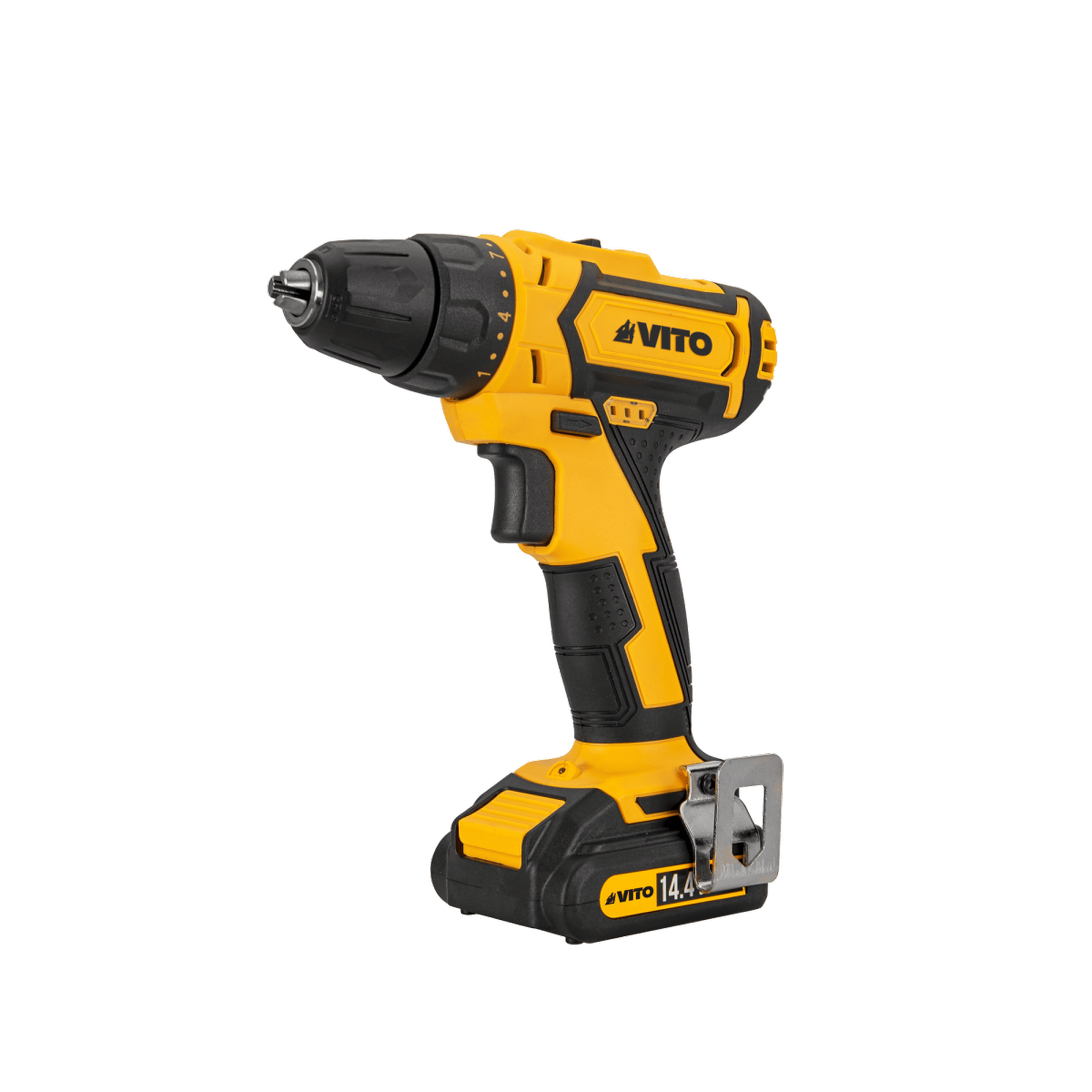 Voir la diapositive 3 : VITO Perceuse sans fil 14,4 V 2 batteries lithium 2 Ah Chargeur rapide 1h LED et indicateur de charge VITO