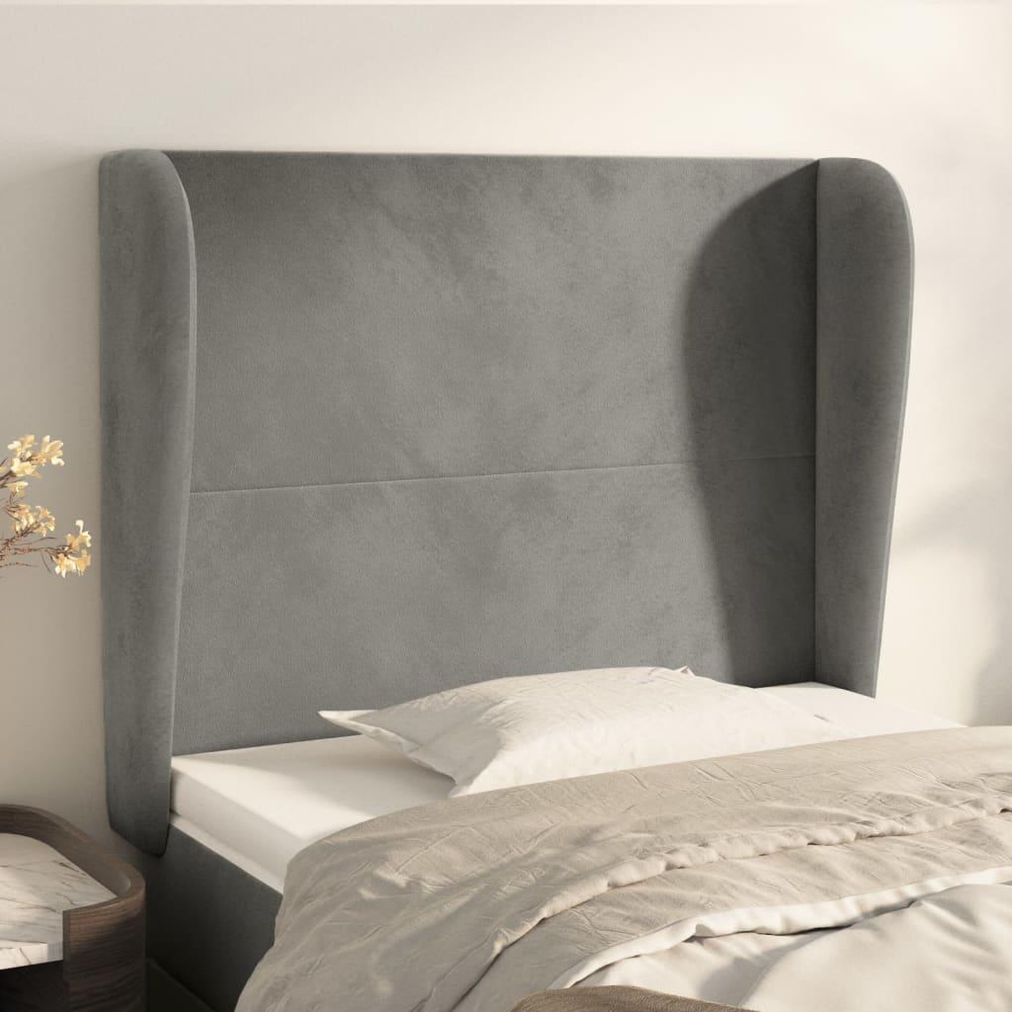 Voir la diapositive 1 : VIDAXL Tete de lit avec oreilles Gris clair 83x23x118/128 cm Velours