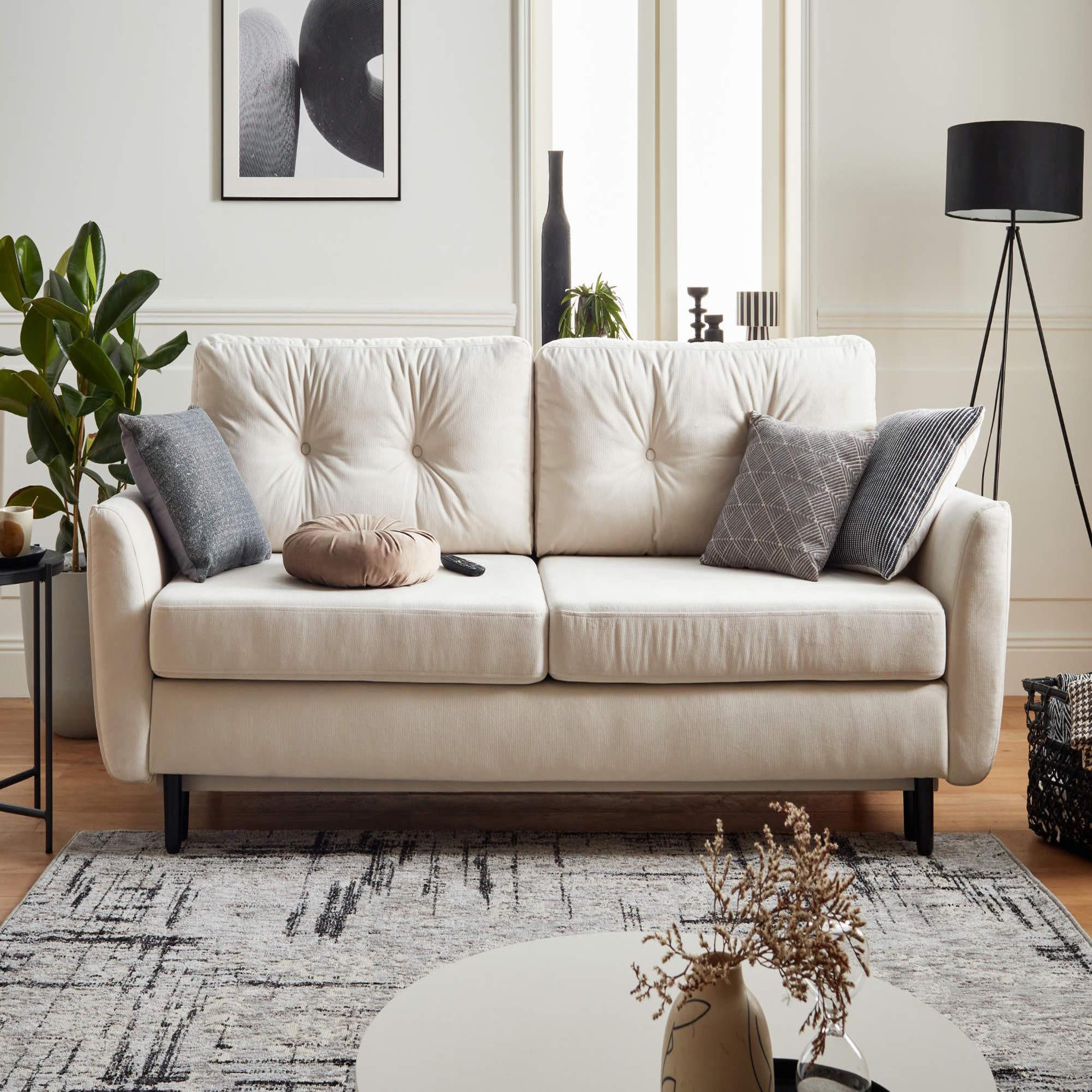 Voir la diapositive 2 : BEST MOBILIER Nils - canapé droit 3 places convertible - avec coffre de rangement - velours