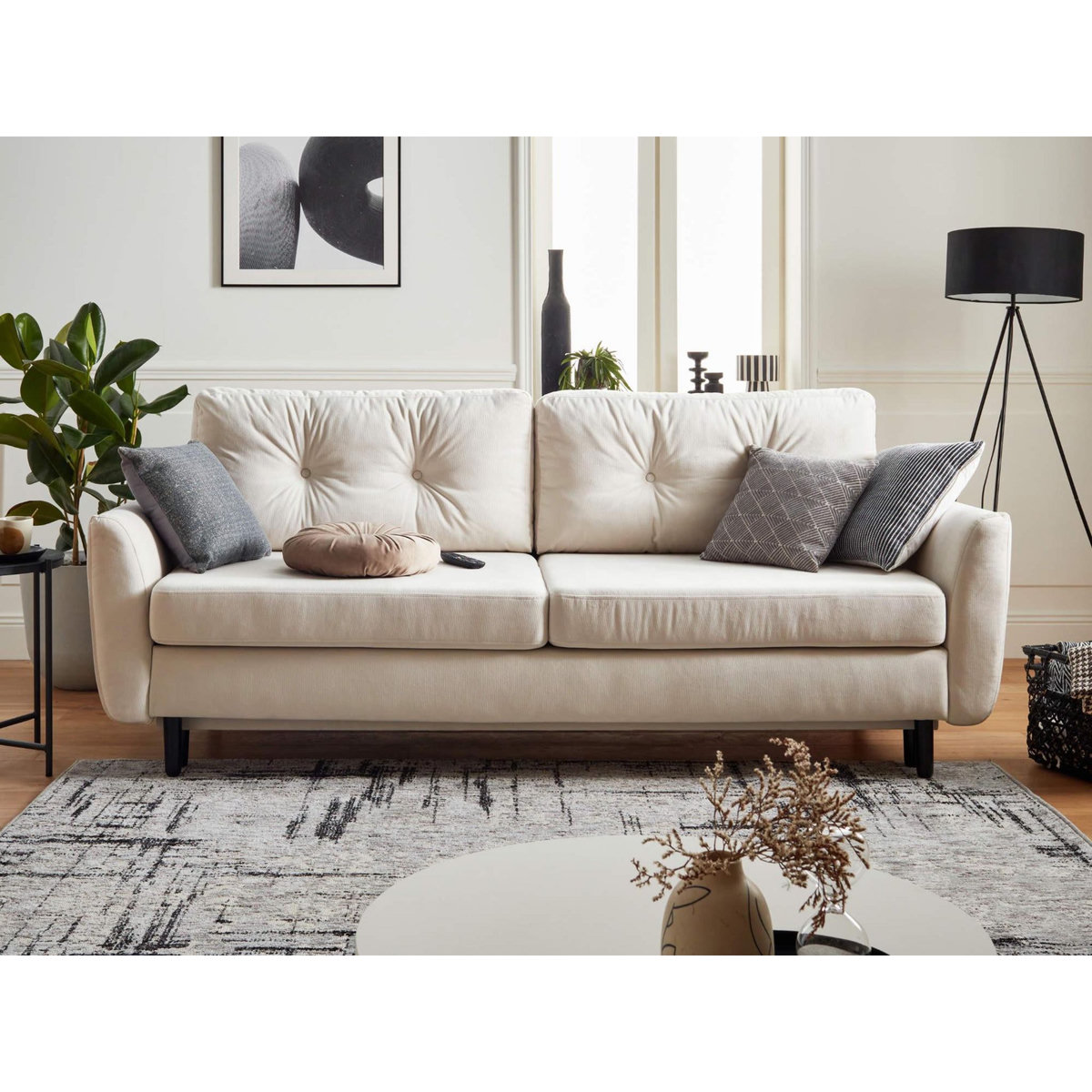 LISA DESIGN Nils - canapé droit 3 places convertible - avec coffre de rangement - velours