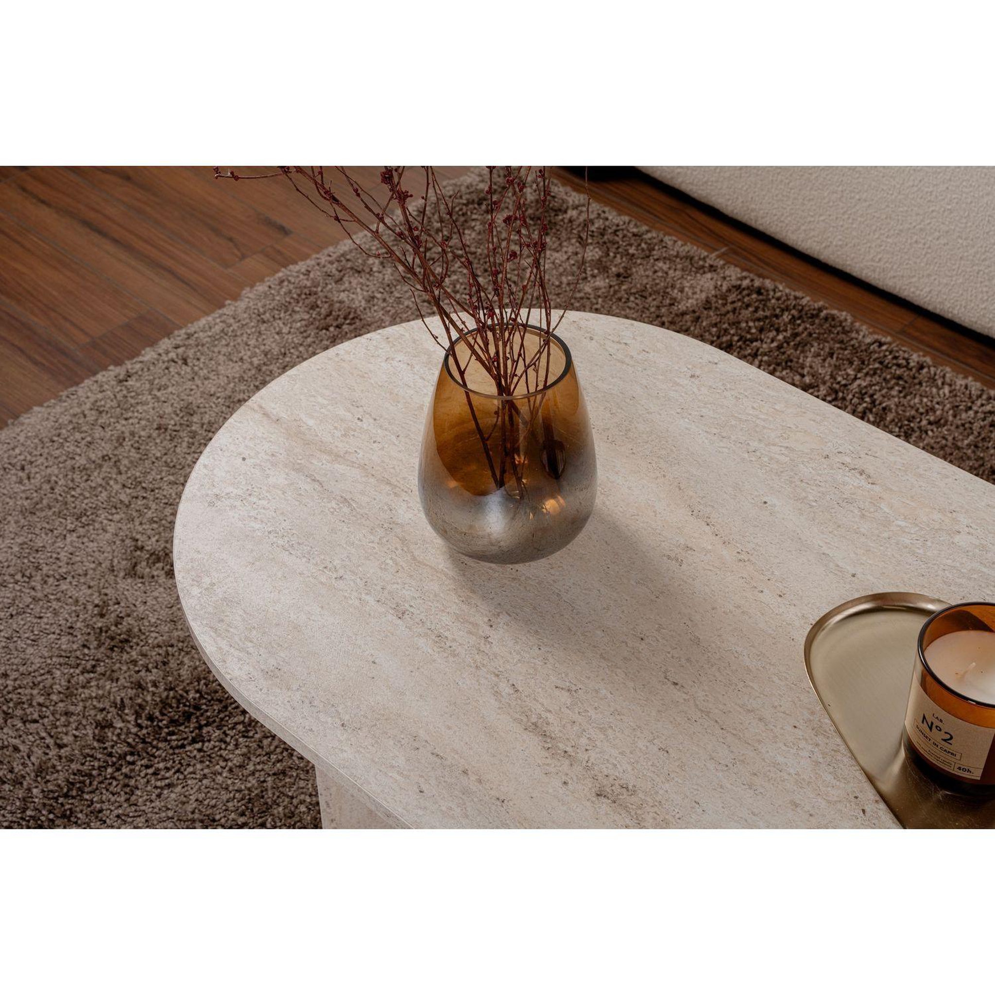 Voir la diapositive 5 : TOILINUX Table basse effet travertin sable - beige