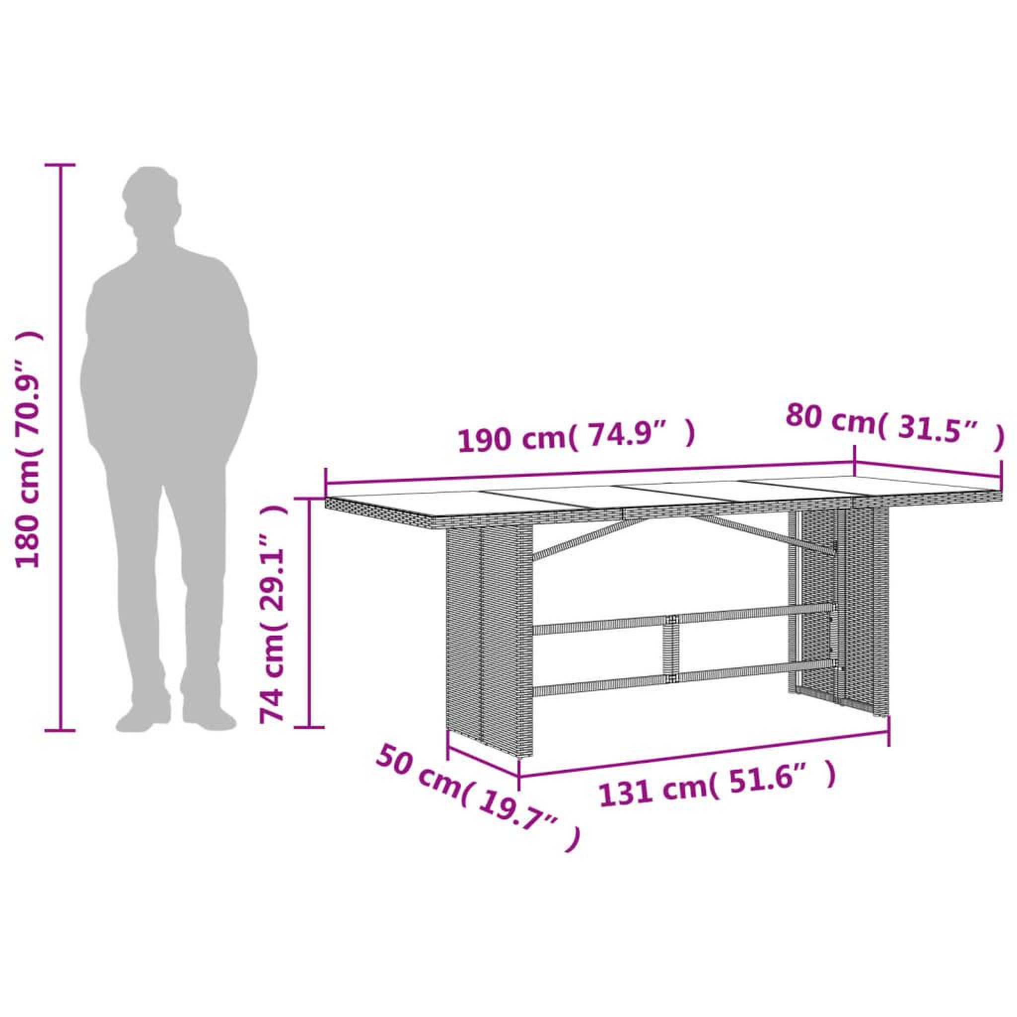 Voir la diapositive 6 : VIDAXL Table de jardin dessus en verre gris clair 190x80x74 cm