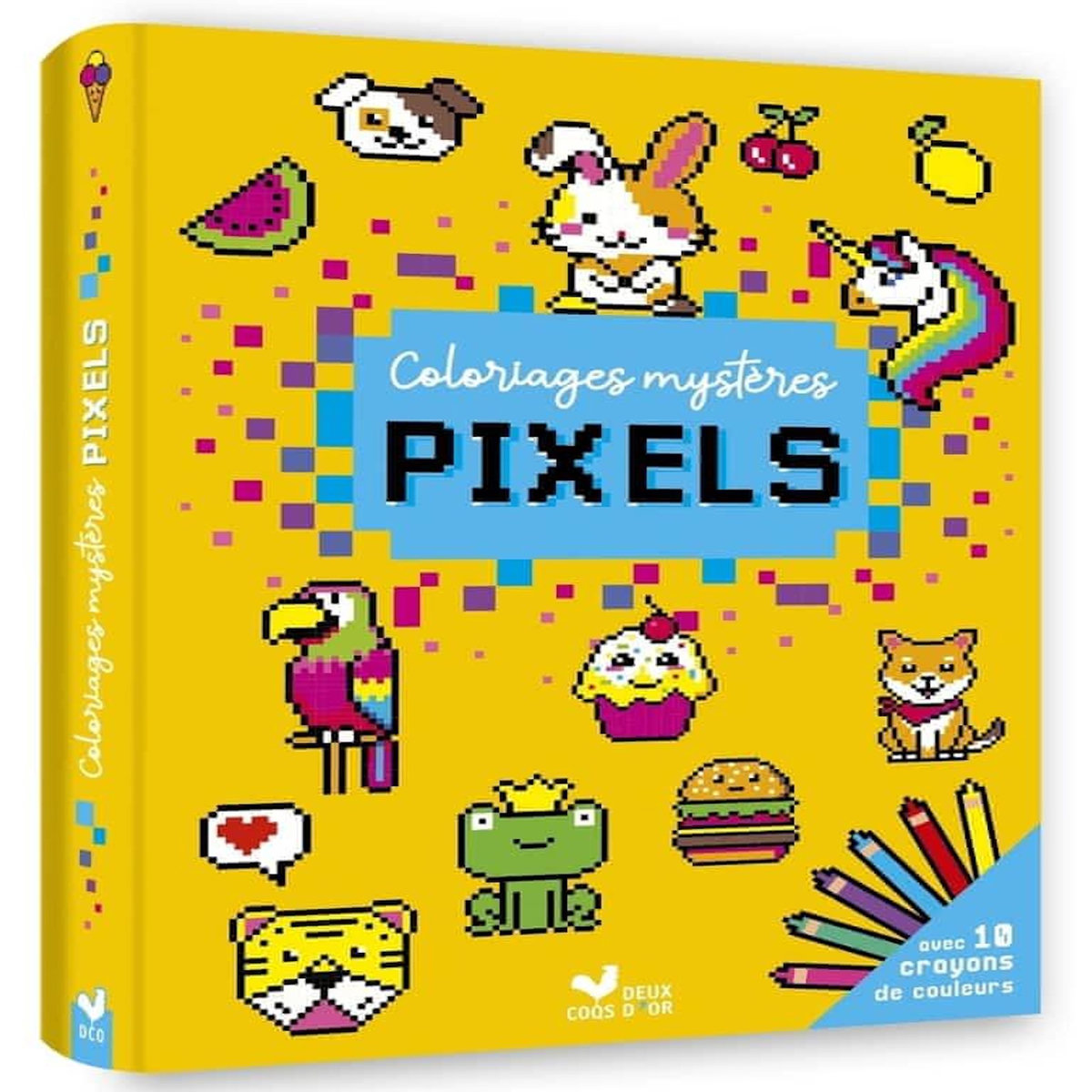 COLORIAGES MYSTERES PIXELS. AVEC 10 CRAYONS DE COULEUR, Deux Coqs d'or