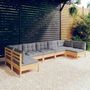 Voir la diapositive 1 : VIDAXL Salon de jardin 7 pcs avec coussins gris bois de pin massif