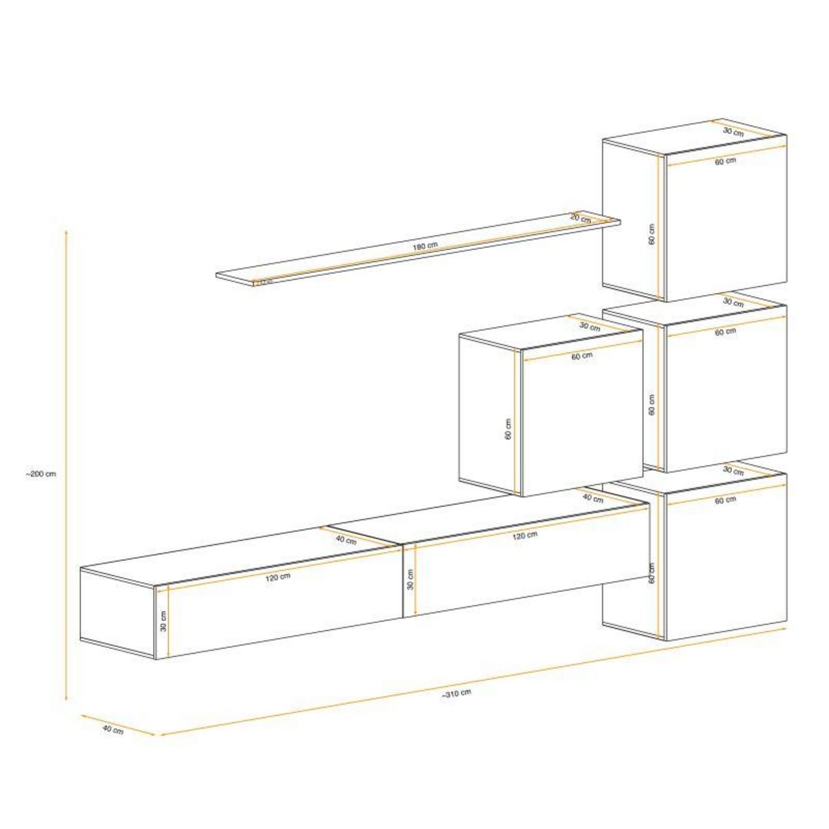 Paris Prix Meuble TV Mural Design  Switch IX  310cm Noir