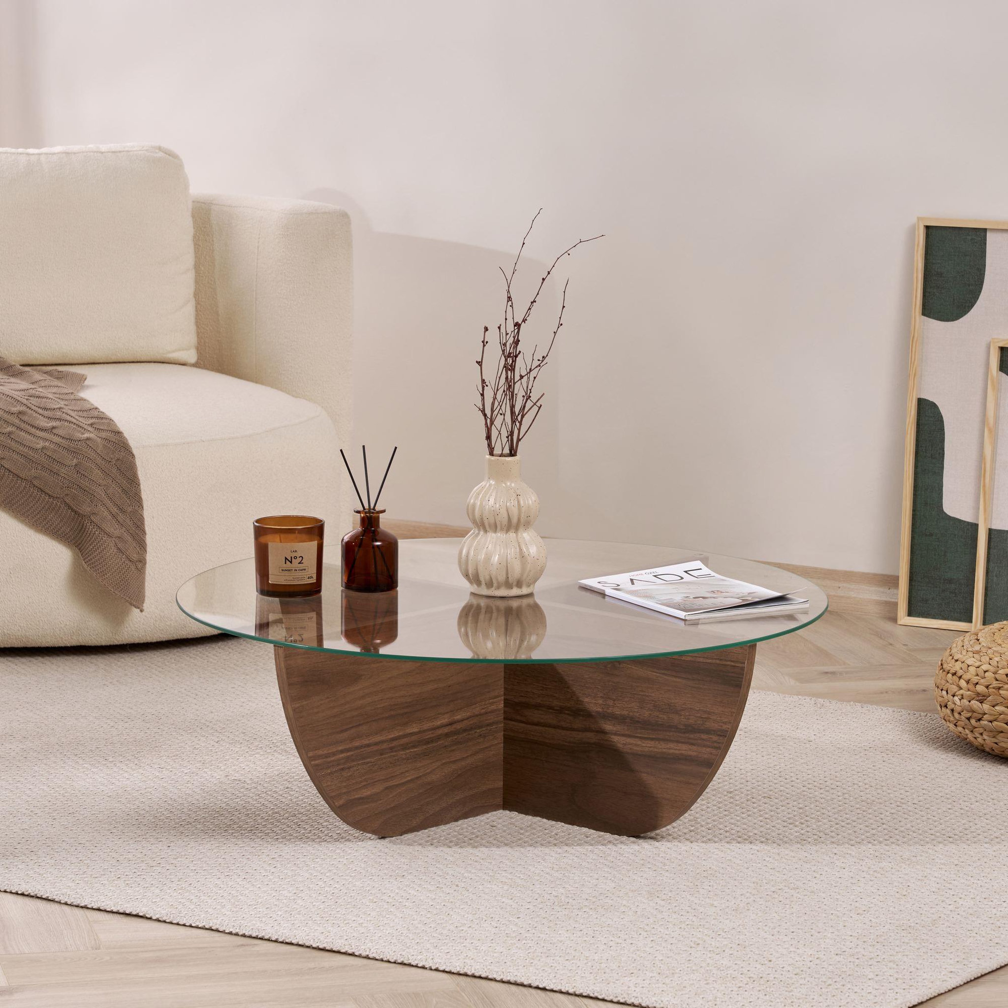 Voir la diapositive 3 : Habitat et Jardin Table basse en verre  liya  90 x 90 x 30 cm - noyer