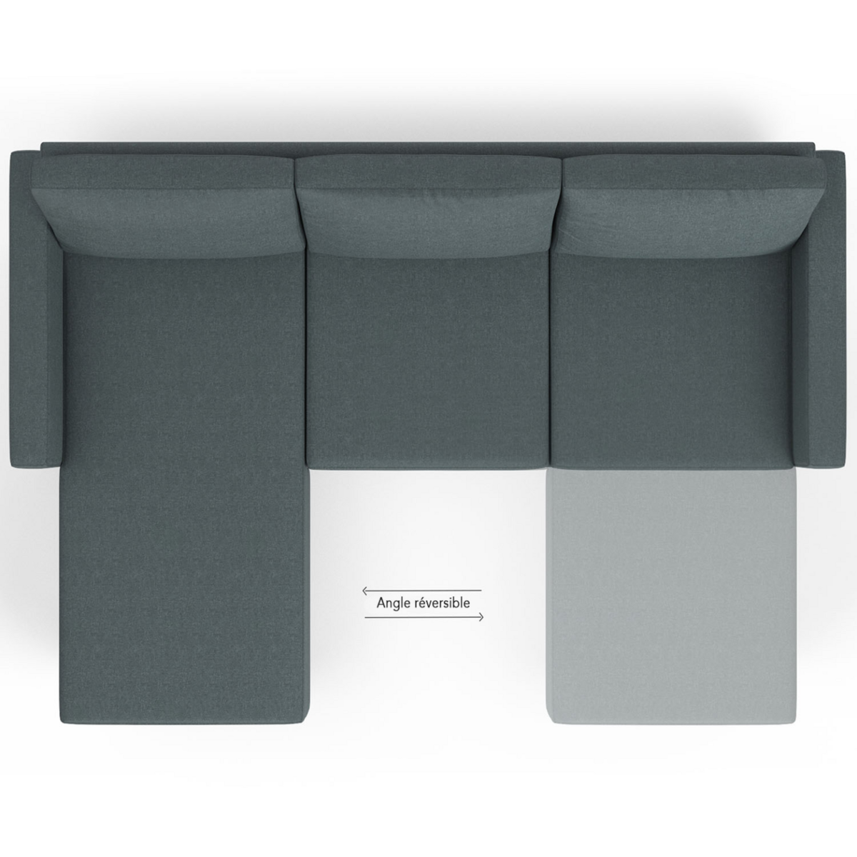 ID MARKET Canapé d'angle 3 places MARIUS 200 cm réversible gris anthracite