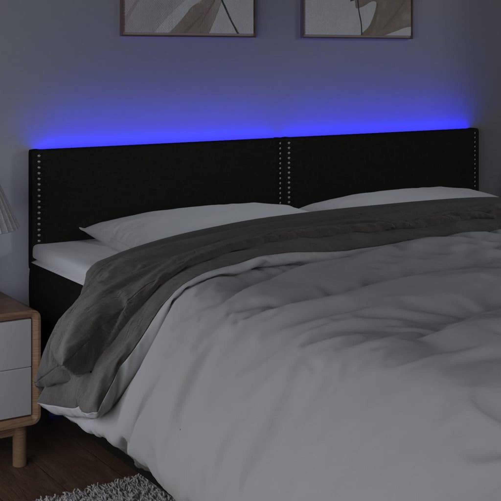 Voir la diapositive 3 : VIDAXL Tete de lit a LED Noir 180x5x78/88 cm Tissu