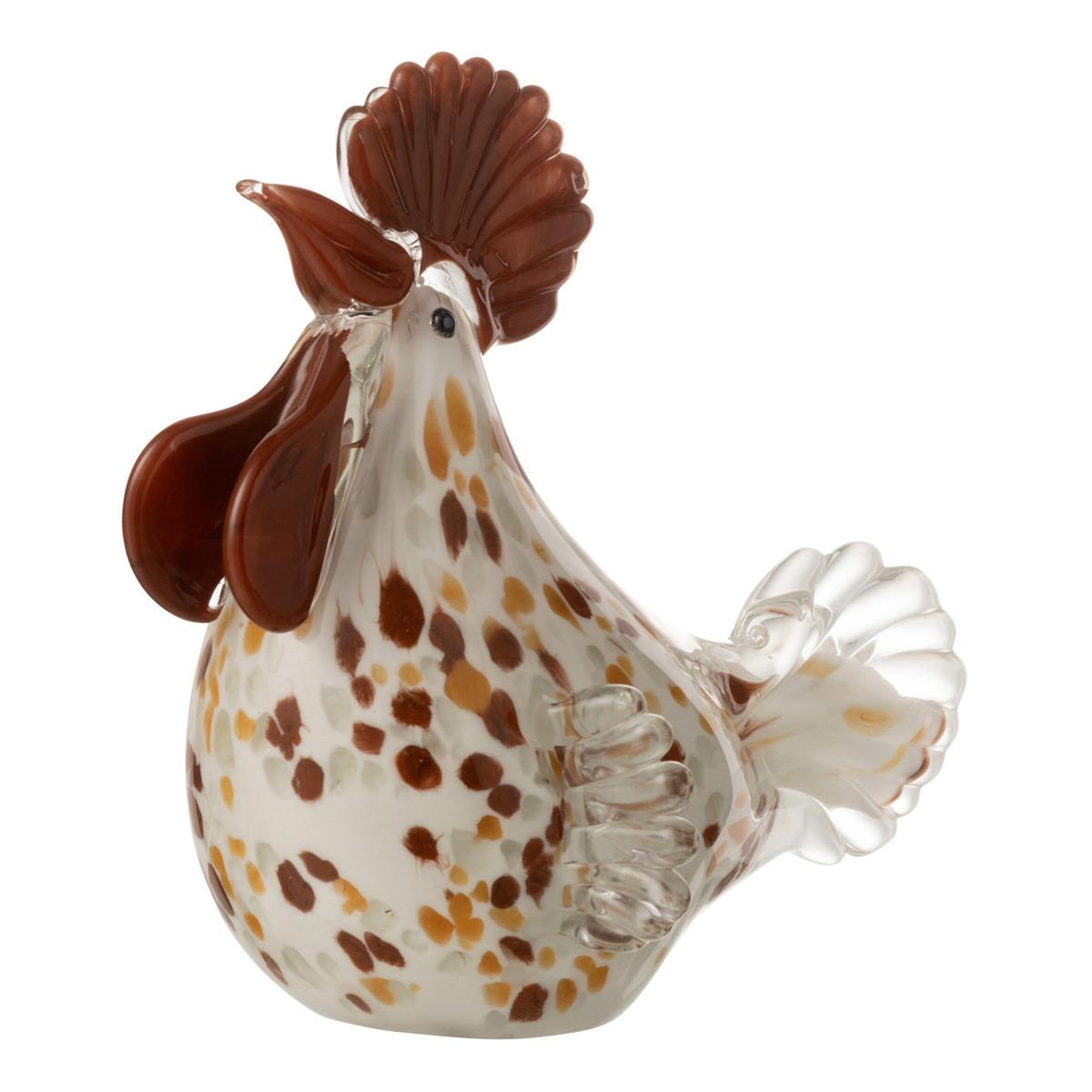 J-LINE Presse-papier  poule à pois  15cm blanc & marron