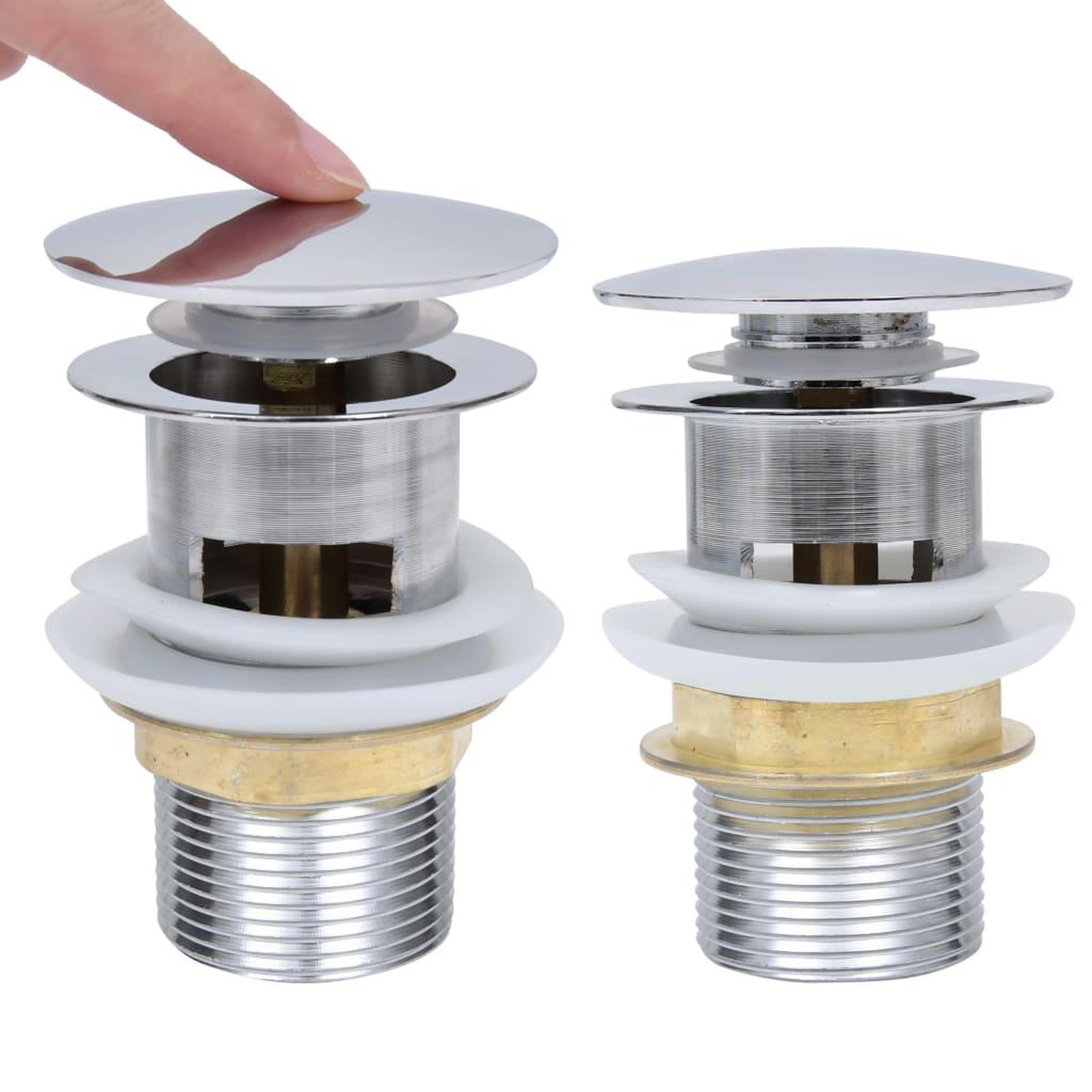 Voir la diapositive 2 : VIDAXL Drain a poussoir sans debordement Argente 6,4x6,4x9,1 cm
