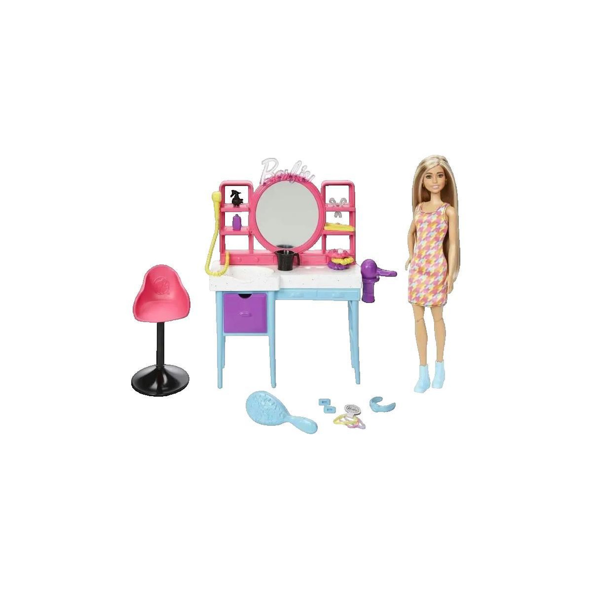BARBIE Salon de Coiffure Ultra Chevelure Barbie avec poupée à cheveux changeant de couleur