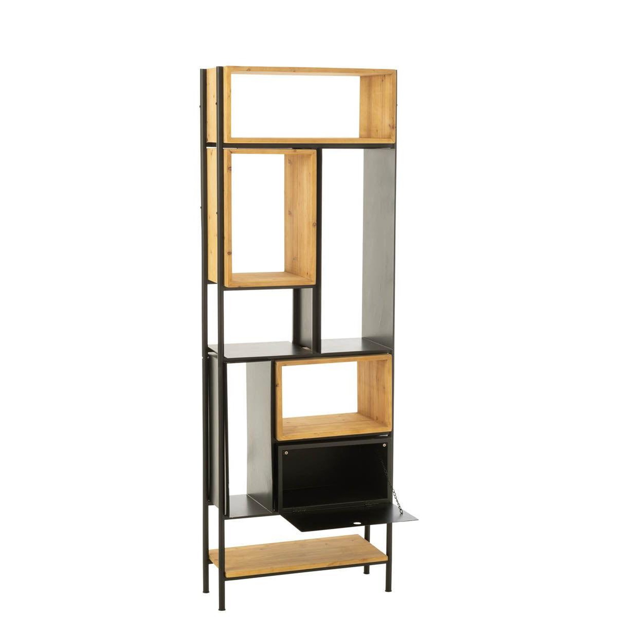 Voir la diapositive 2 : J-LINE Étagère en Bois  Tina  65cm Noir & Naturel