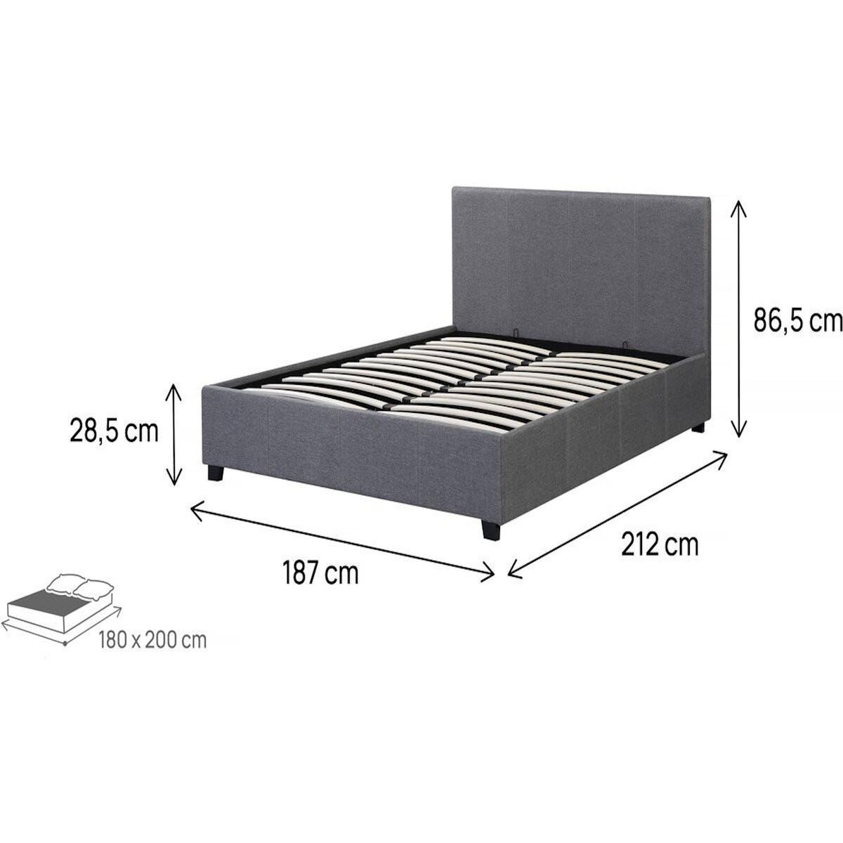 Habitat et Jardin Lit double avec coffre  Carla  - 180 x 200 - Gris