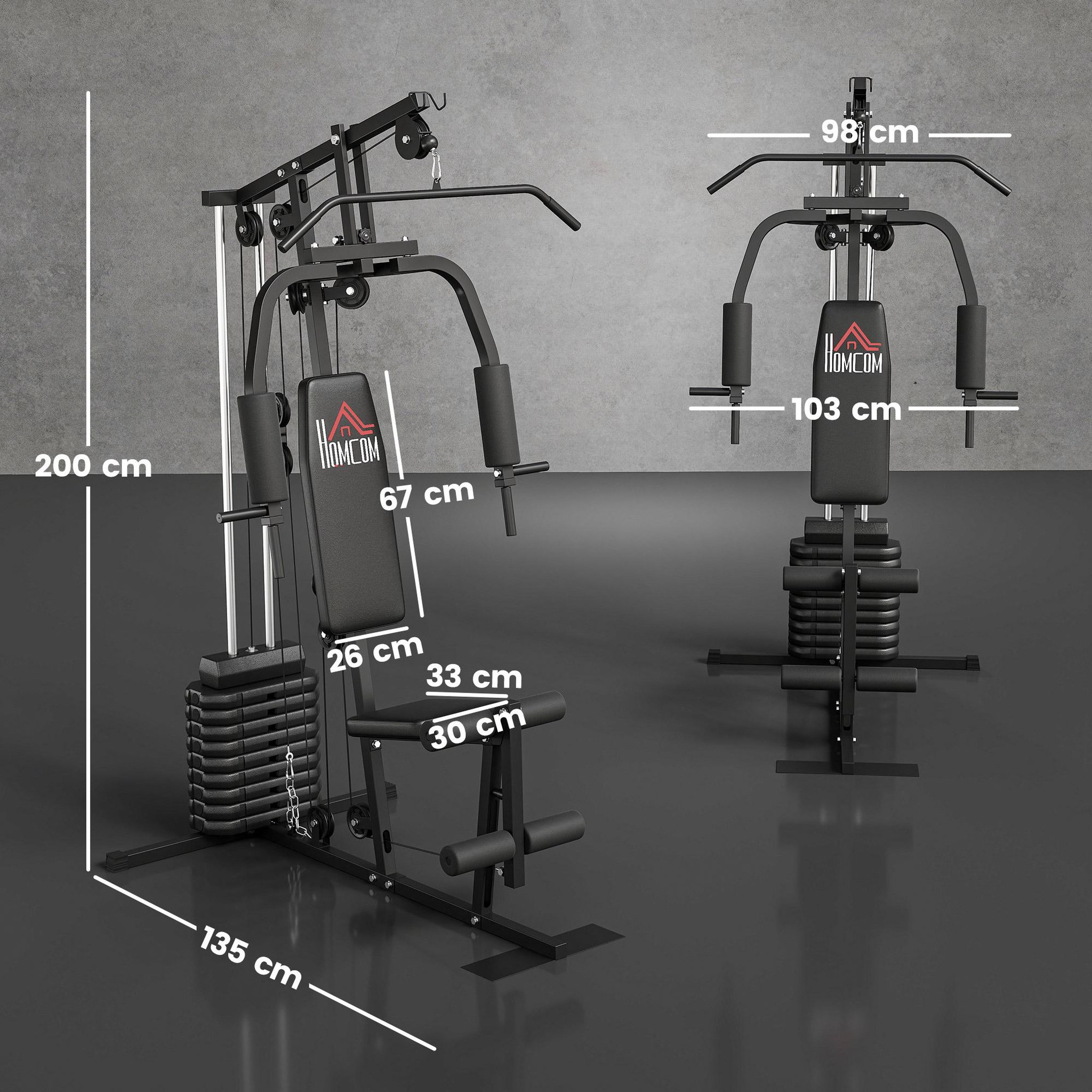 Voir la diapositive 3 : HOMCOM Station de musculation - entrainement complet - développé couché, butterfly, barre latissimus, curler - 9 contrepoids - acier noir