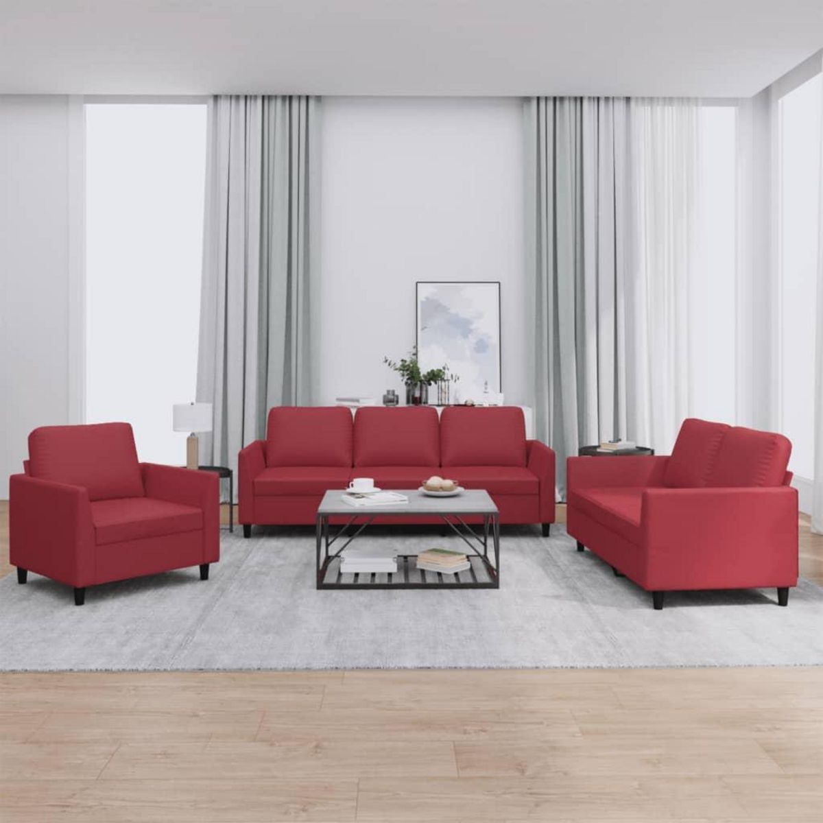 VIDAXL Ensemble de canapes 3 pcs et coussins Rouge bordeaux Similicuir