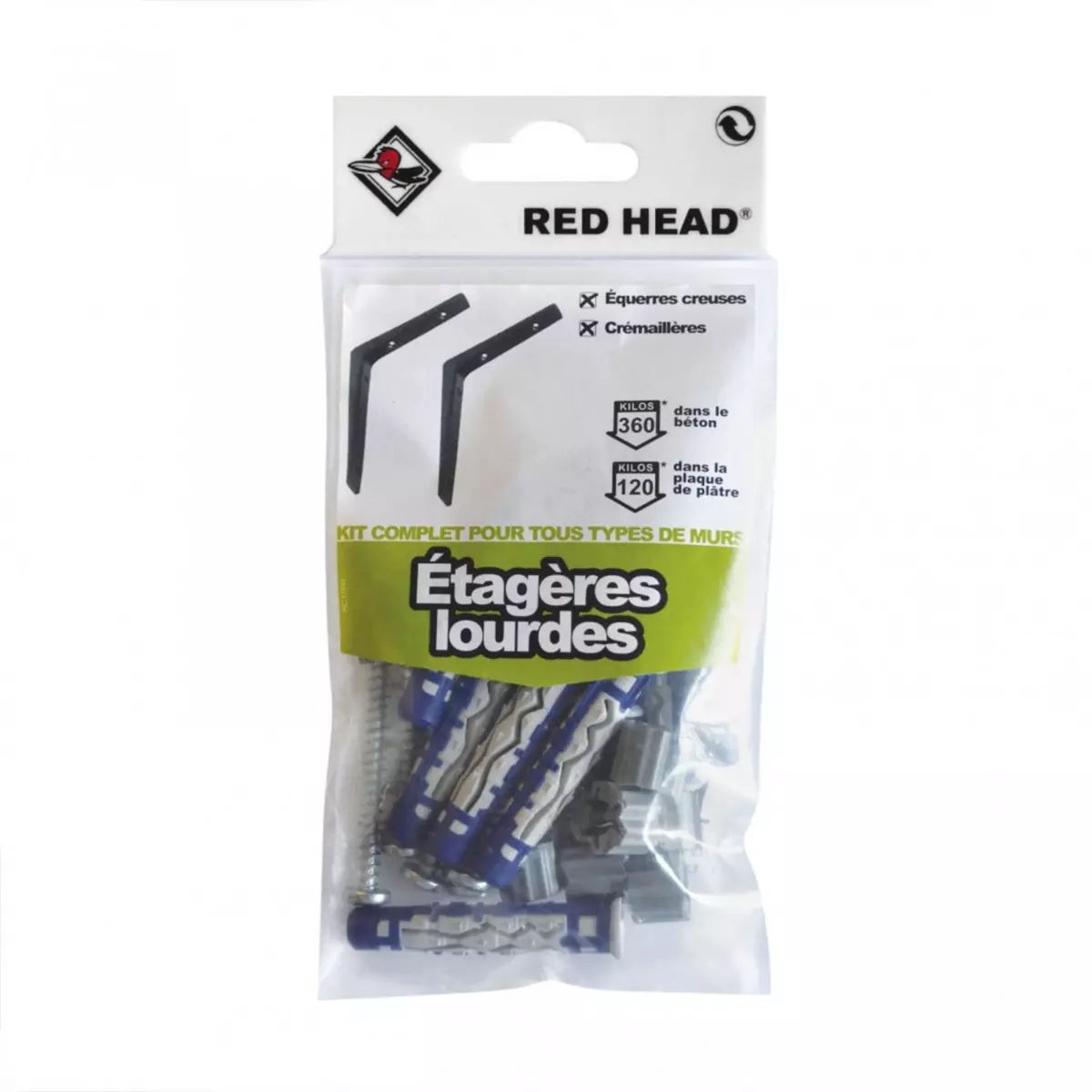 RED HEAD kit chevilles à verrouillage de forme etagère lourde RED HEAD, Diam.8 x L.50 mm