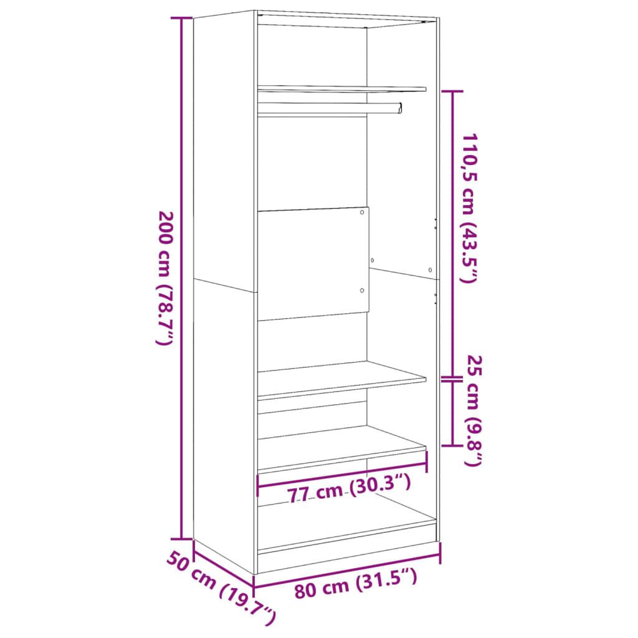 Voir la diapositive 6 : VIDAXL Garde-robe blanc 80x50x200 cm bois d'ingenierie