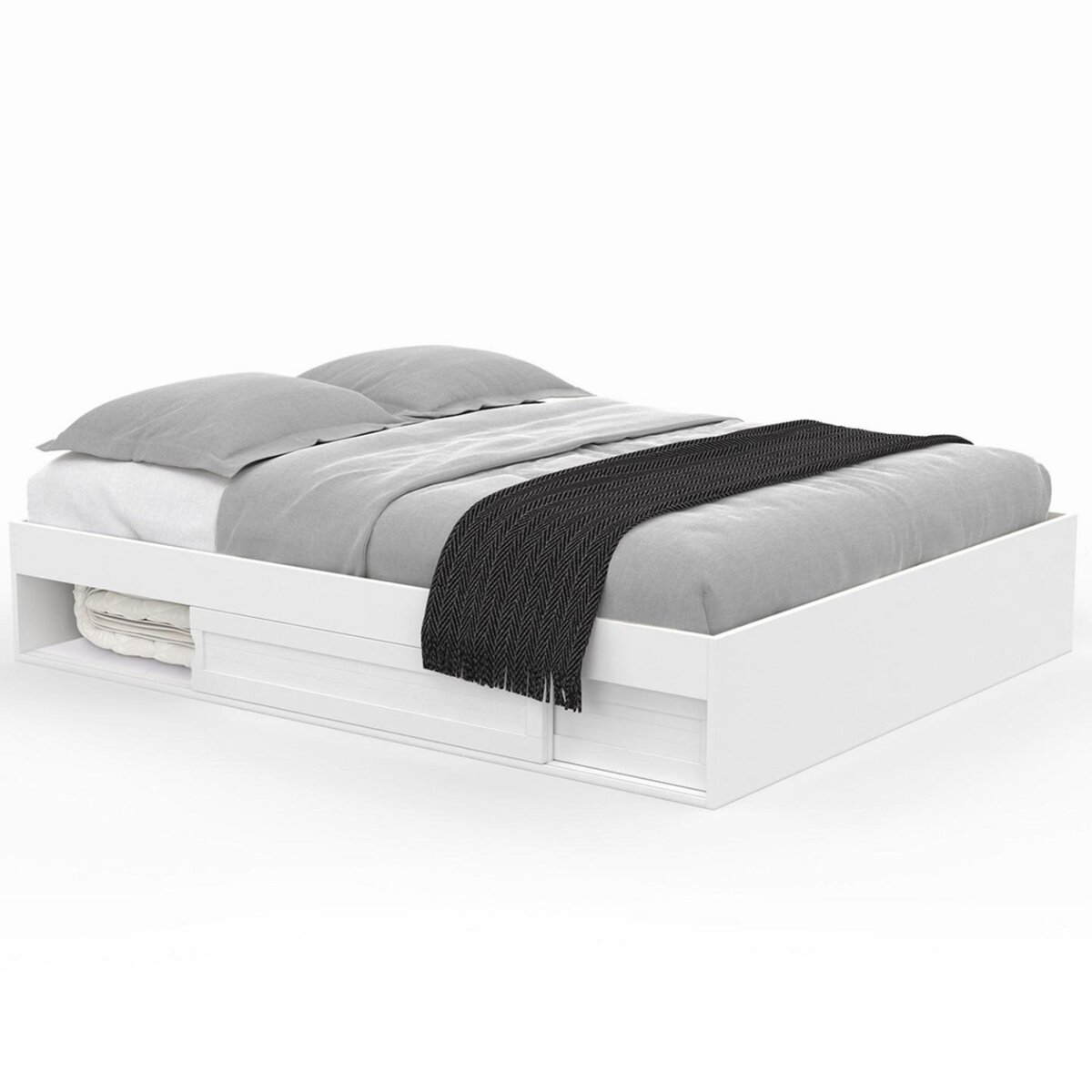 ID MARKET Cadre de lit double SALEM avec rangements et sommier 160 x 200 cm blanc