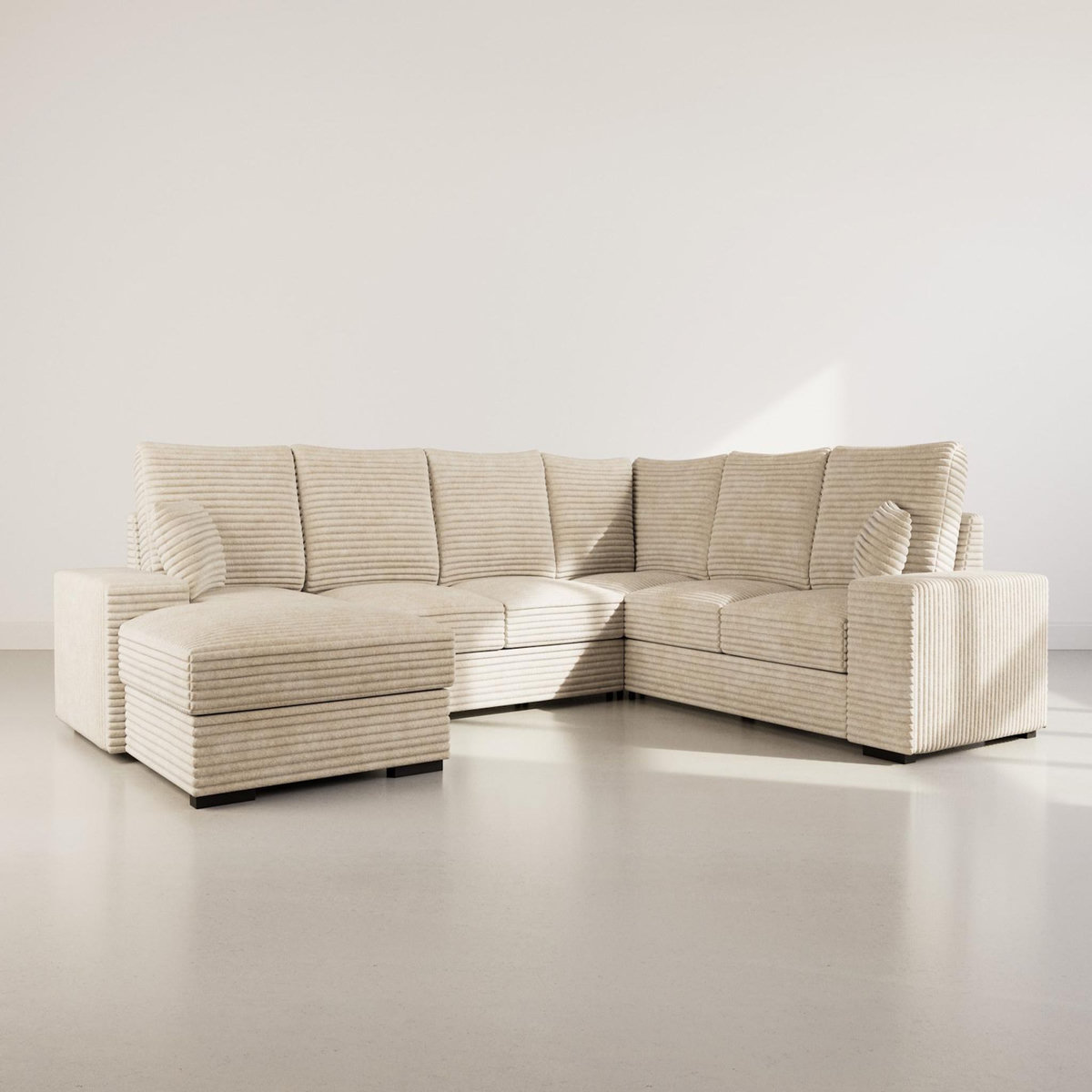 BEST MOBILIER Lorie - canapé panoramique d'angle droit 7 places convertible en velours côtelé grosse côte avec coffre