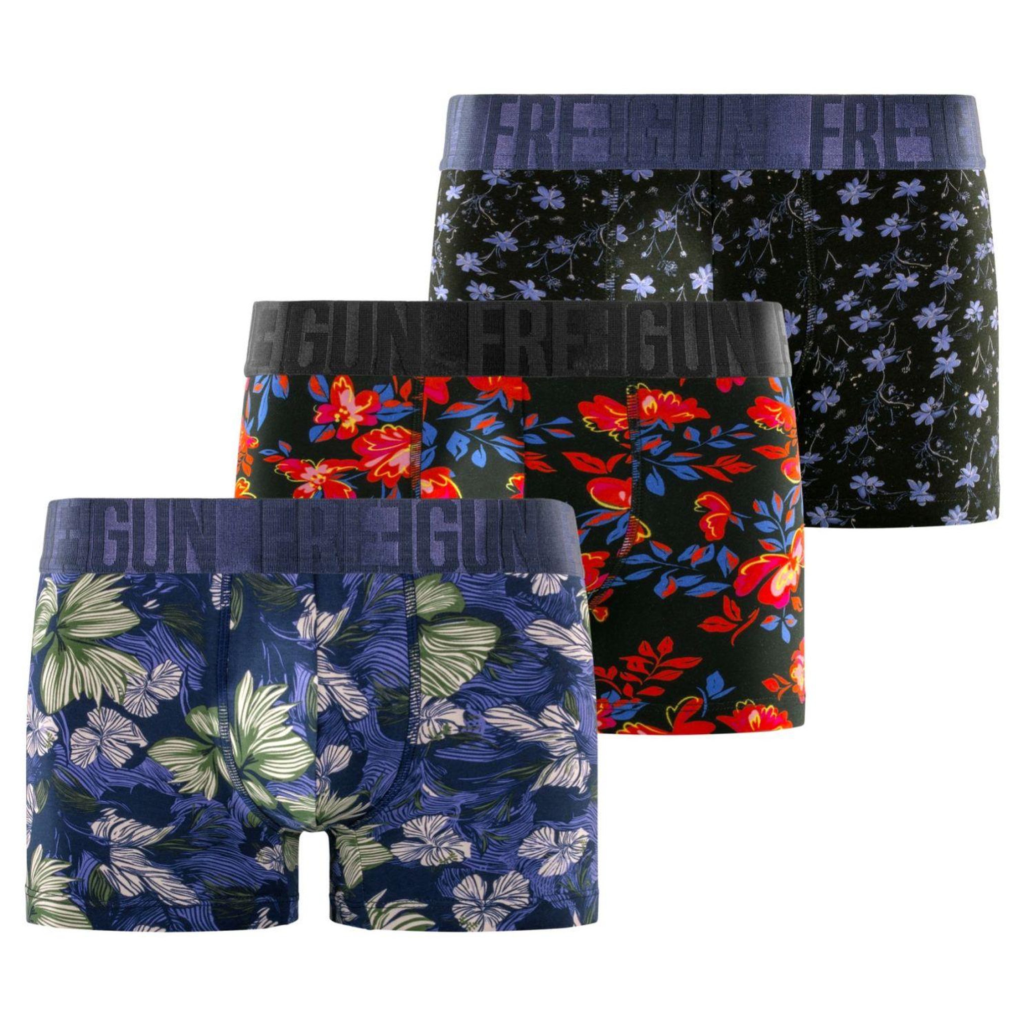 Voir la diapositive 1 : FREEGUN Lot de 3 boxers homme Flowers