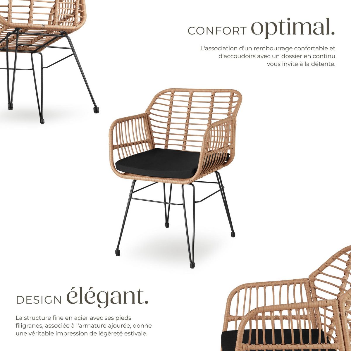 tectake Salon de jardin pour 2 personnes marron naturel