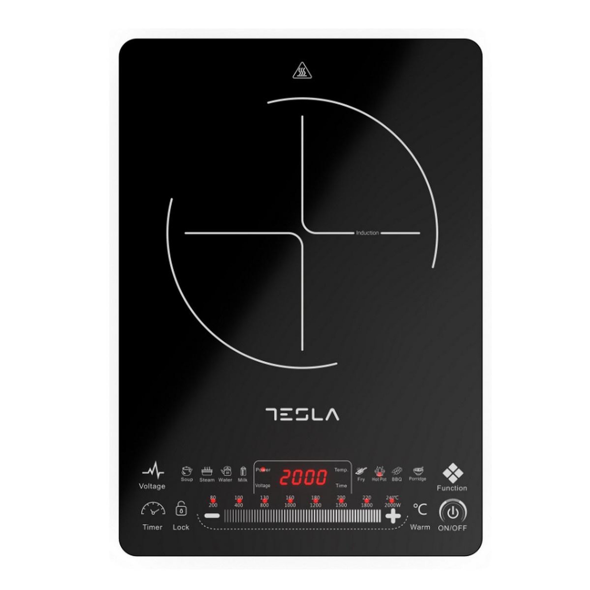 Voir la diapositive 2 : TESLA Table de cuisson induction 1 feux 2000w - ic400b