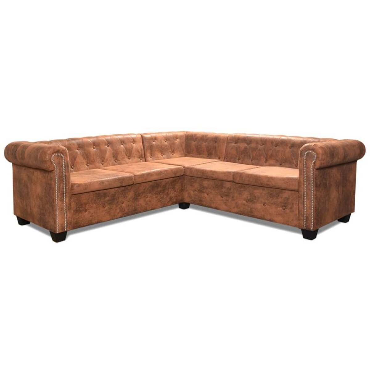 VIDAXL Canape d'angle Chesterfield 5 plcs Cuir artificiel Marron