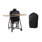 SWEEEK Barbecue charbon en céramique. Kamado Ø54.5cm. avec chariot. garde au chaud. récupérateur de cendre et housse. tablettes rétractables