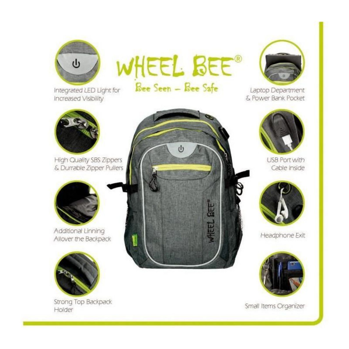 SCHILDKROT Wheel Bee Revolution Sac a Dos Enfants, 46 cm, 30 liters, Gris - 950022
